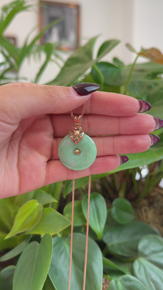 Load and play video in Gallery viewer, RealJade® Co. 18k Rose Gold Genuine Jadeite Constellation (Leo) Necklace Pendant
