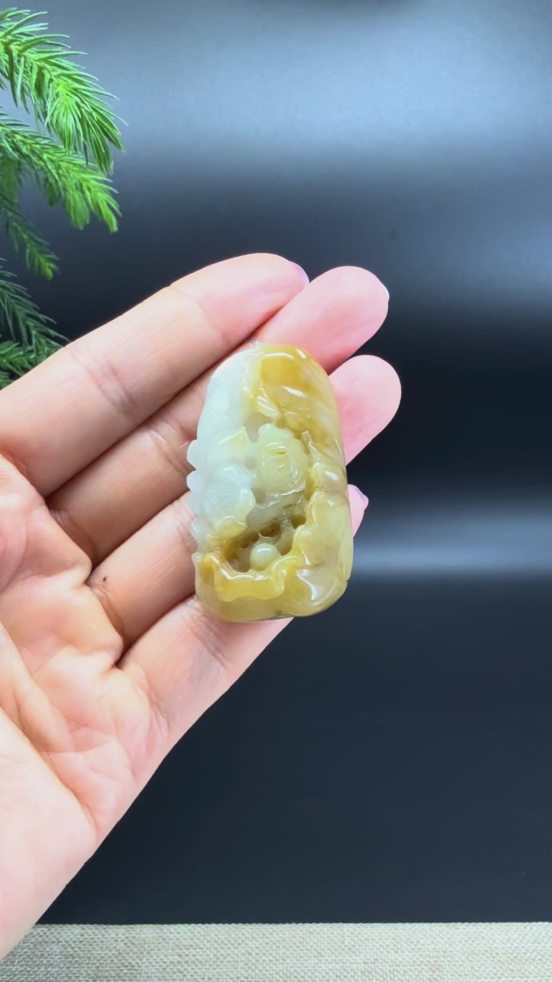 Load and play video in Gallery viewer, RealJade® Co.Natural White Yellow Jadeite Jade Fish &amp;amp; Lotus Pendant
