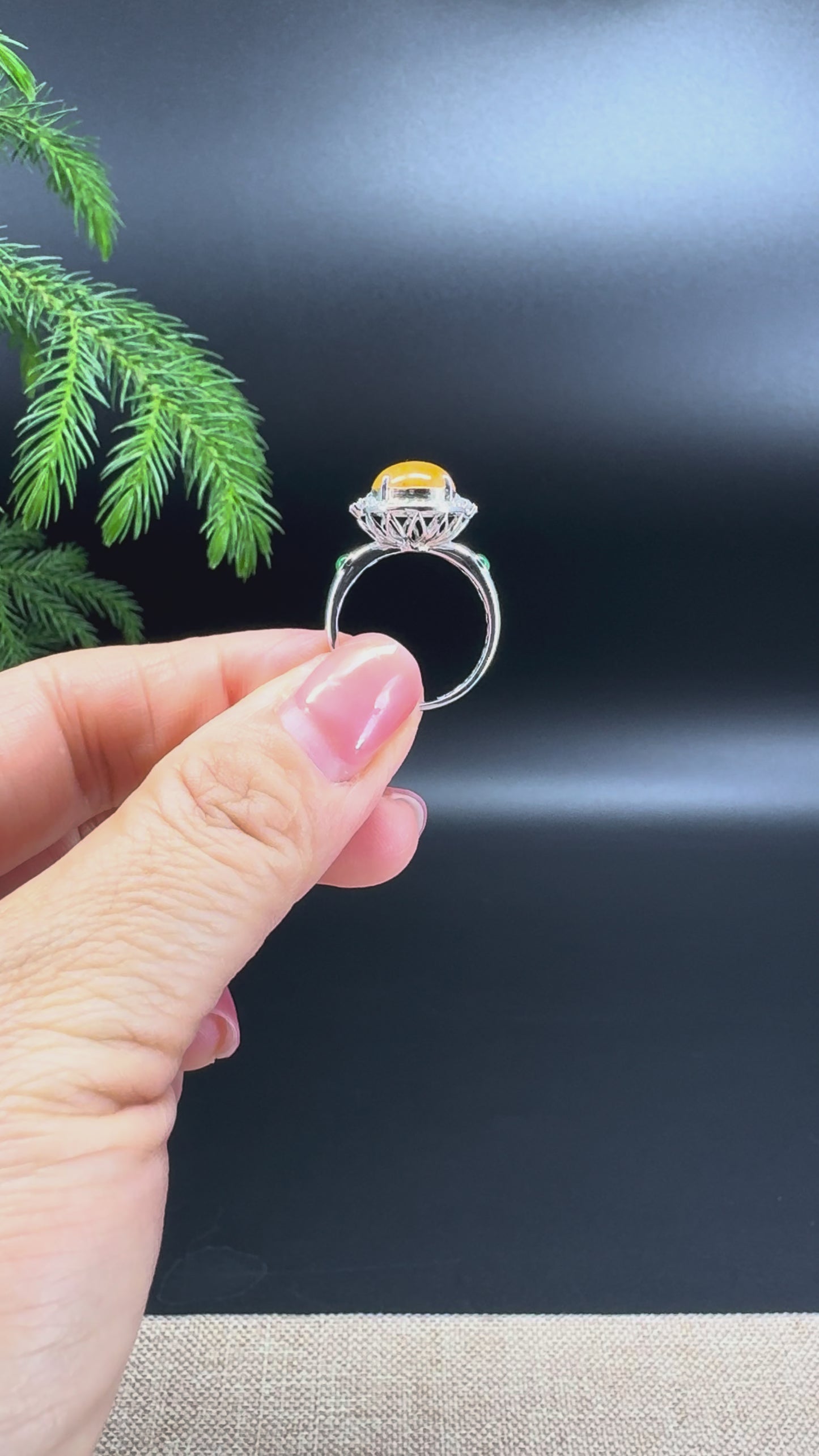 RealJade® "Signature Signet" 18K White Gold Honey Yellow Jadeite Jade Diamonds Classic Ring