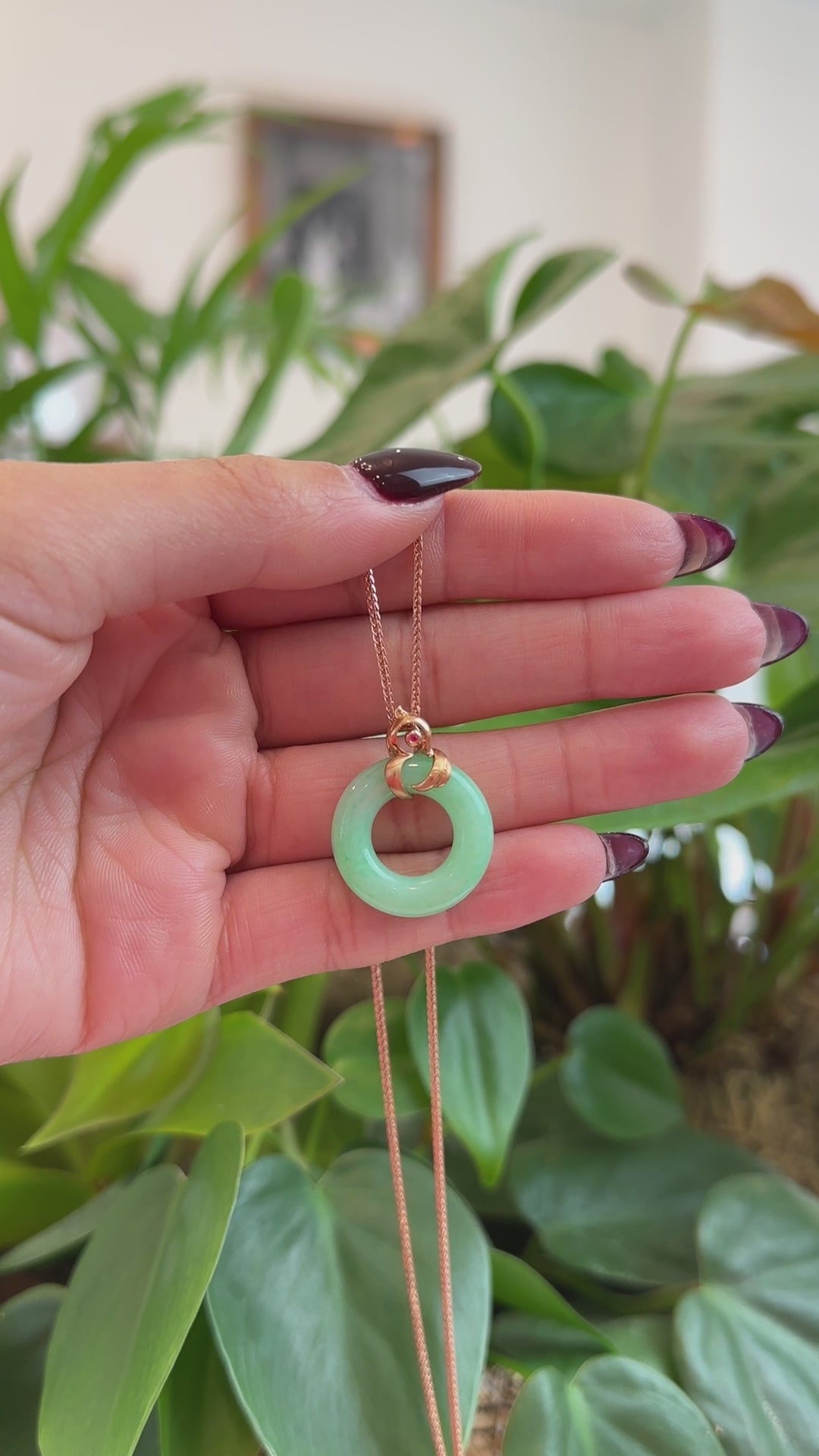 Load and play video in Gallery viewer, RealJade® Co. RealJade® Co. &amp;quot;Good Luck Birdie&amp;quot; 18k Rose Gold Genuine Burmese Jadeite Lucky Kou Kou Pendant Necklace With Ruby
