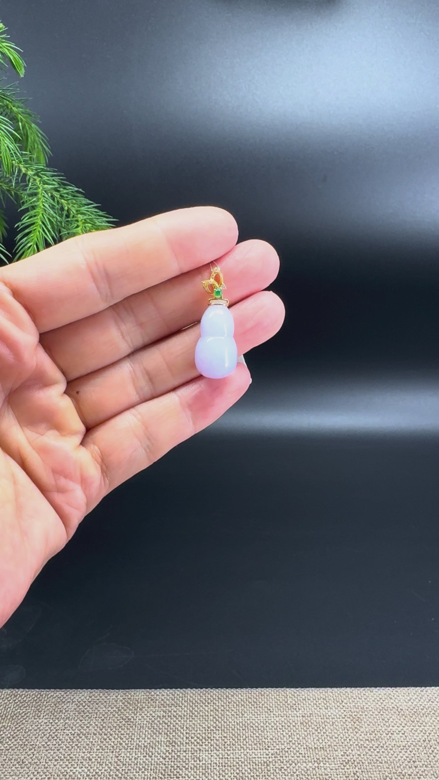 RealJade® Co. Genuine Lavender Jadeite Jade Good Luck Hulu Necklace With 18K Yellow Gold Bail
