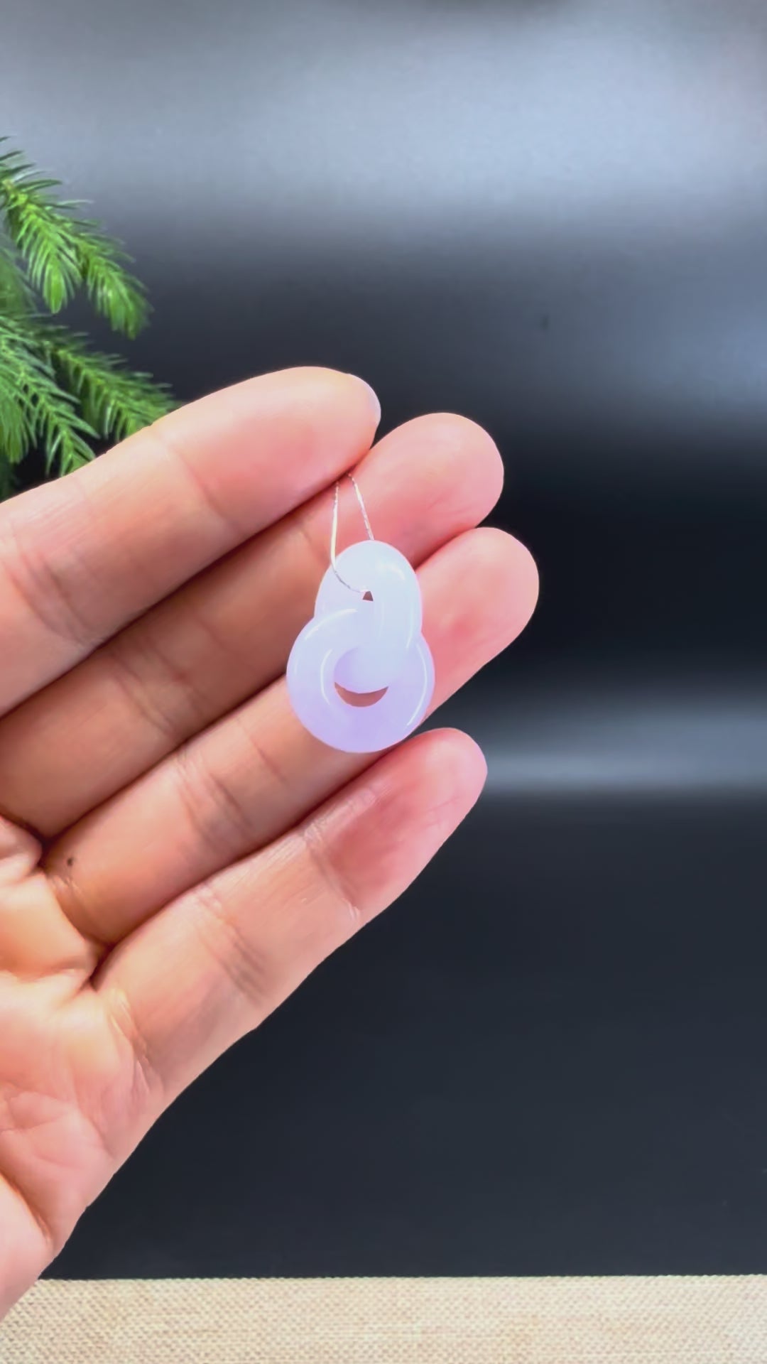 "Good Luck Button" Lavender Jadeite Jade Lucky Double KouKou Pendant Necklace