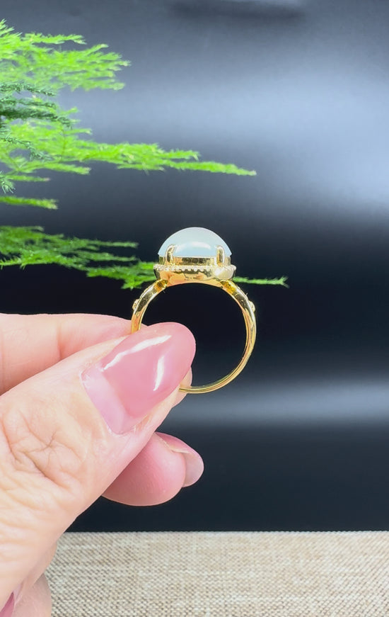 Load and play video in Gallery viewer, RealJade® &amp;quot;Signature Signet&amp;quot; 18K Yellow Gold Icy Jadeite Jade Diamonds Ring
