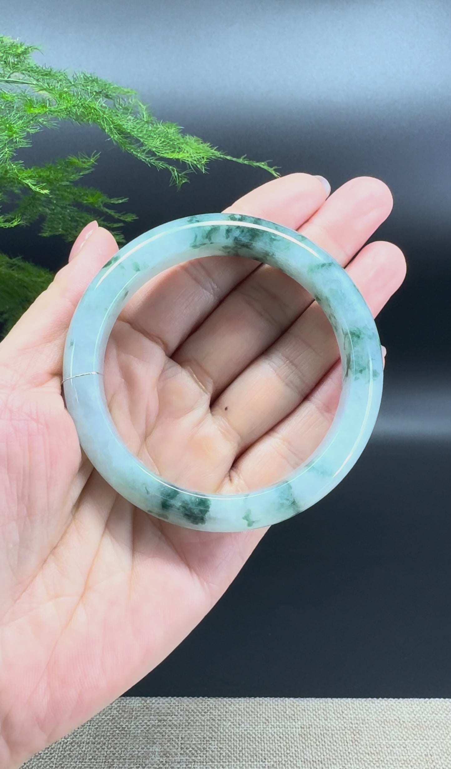Load and play video in Gallery viewer, Genuine Burmese Icy Green Jade Jadeite Bangle Bracelet (58.2mm)
