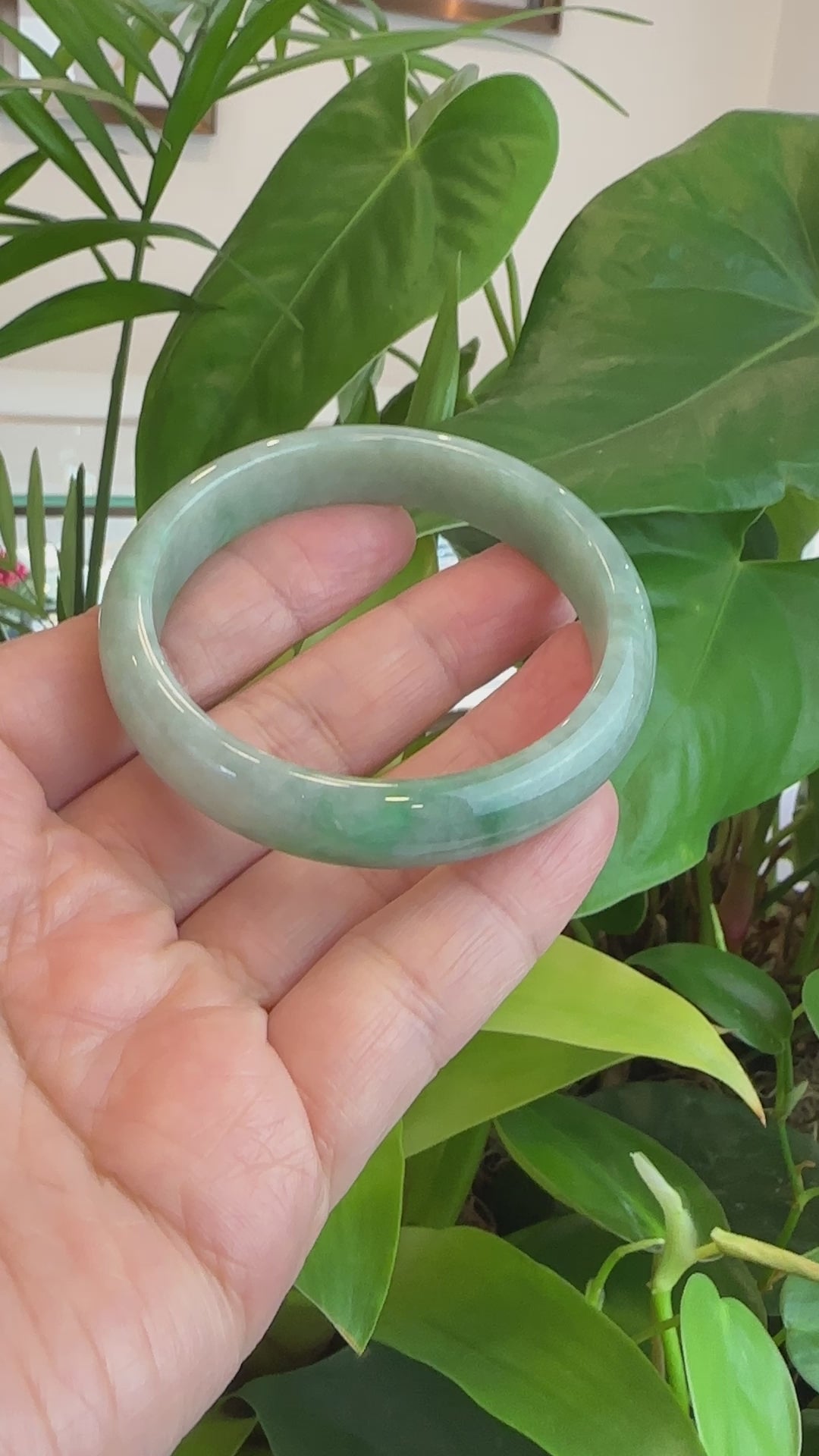 Load and play video in Gallery viewer, Genuine Burmese Forest Green Jadeite Jade Bangle Bracelet (55.93 mm) #234
