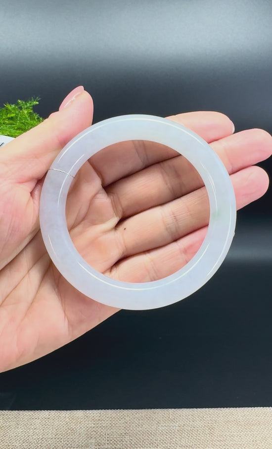 Load and play video in Gallery viewer, Genuine Burmese Icy Lavender Jade Jadeite Bangle Bracelet (55mm)
