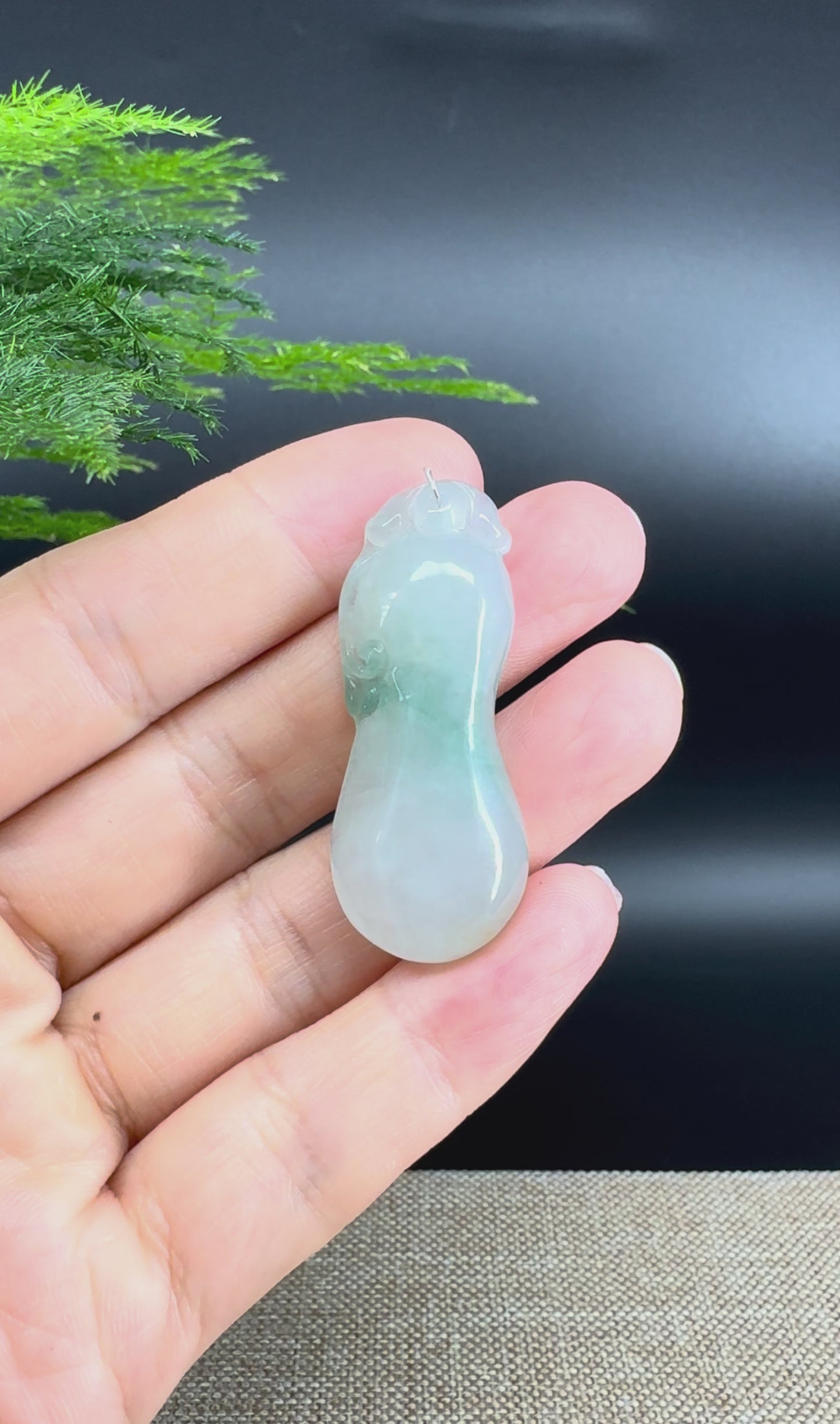 RealJade® Co.  Genuine Burmese Jadeite Jade Icy Blue Shou Tao Pendant Necklace