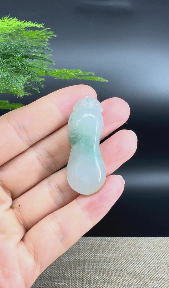 Load and play video in Gallery viewer, RealJade® Co.  Genuine Burmese Jadeite Jade Icy Blue Shou Tao Pendant Necklace
