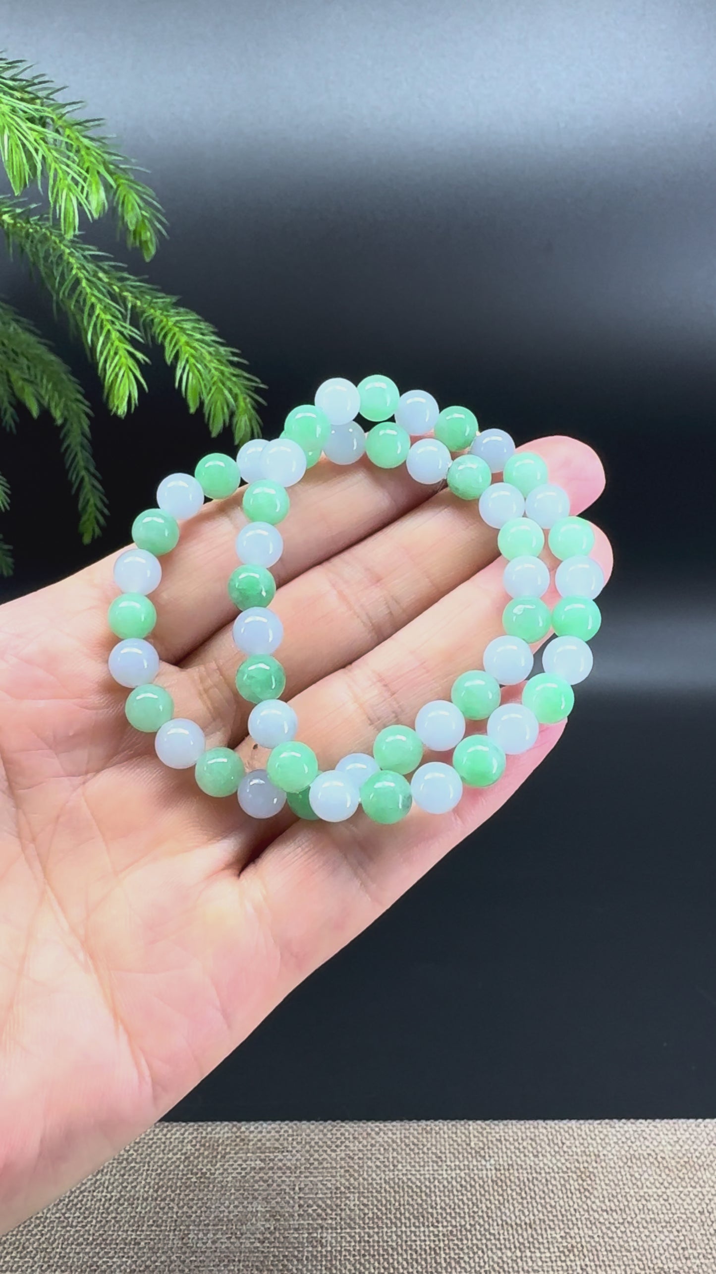 RealJade® Co. Genuine Jadeite Jade Round Light Lavender Green  Beads Bracelet (6.9mm)