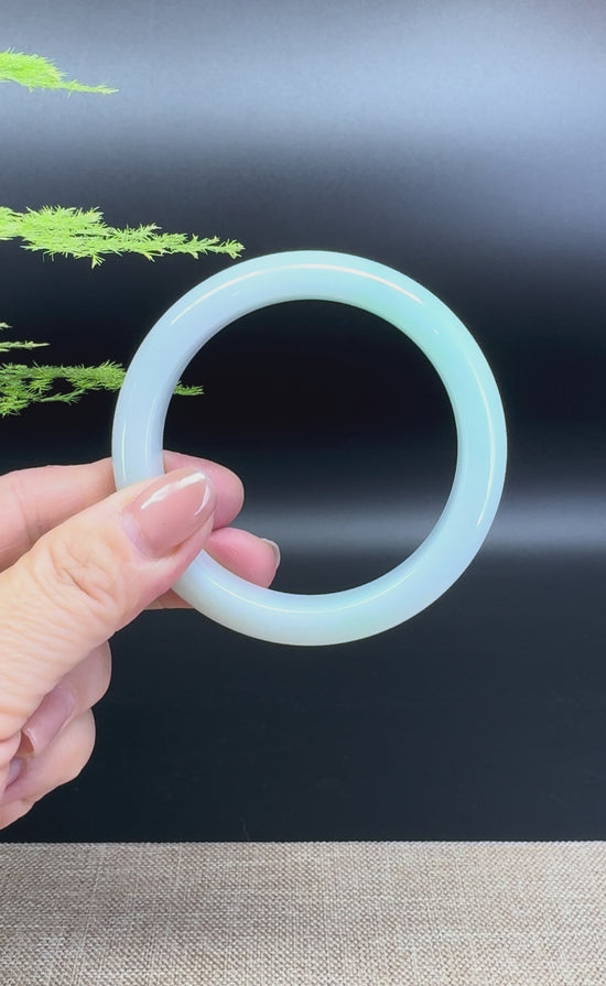 Load and play video in Gallery viewer, Genuine Burmese Icy Green Jadeite Jade Bangle Bracelet ( 55.4mm )
