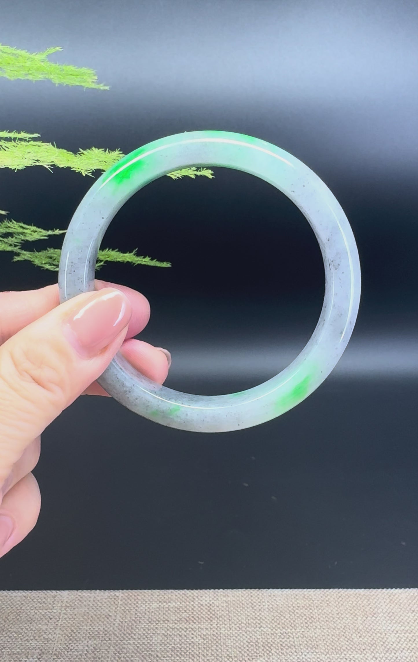 Load and play video in Gallery viewer, Genuine Burmese Icy Black Green Jade Jadeite Bangle Bracelet (59.4mm)
