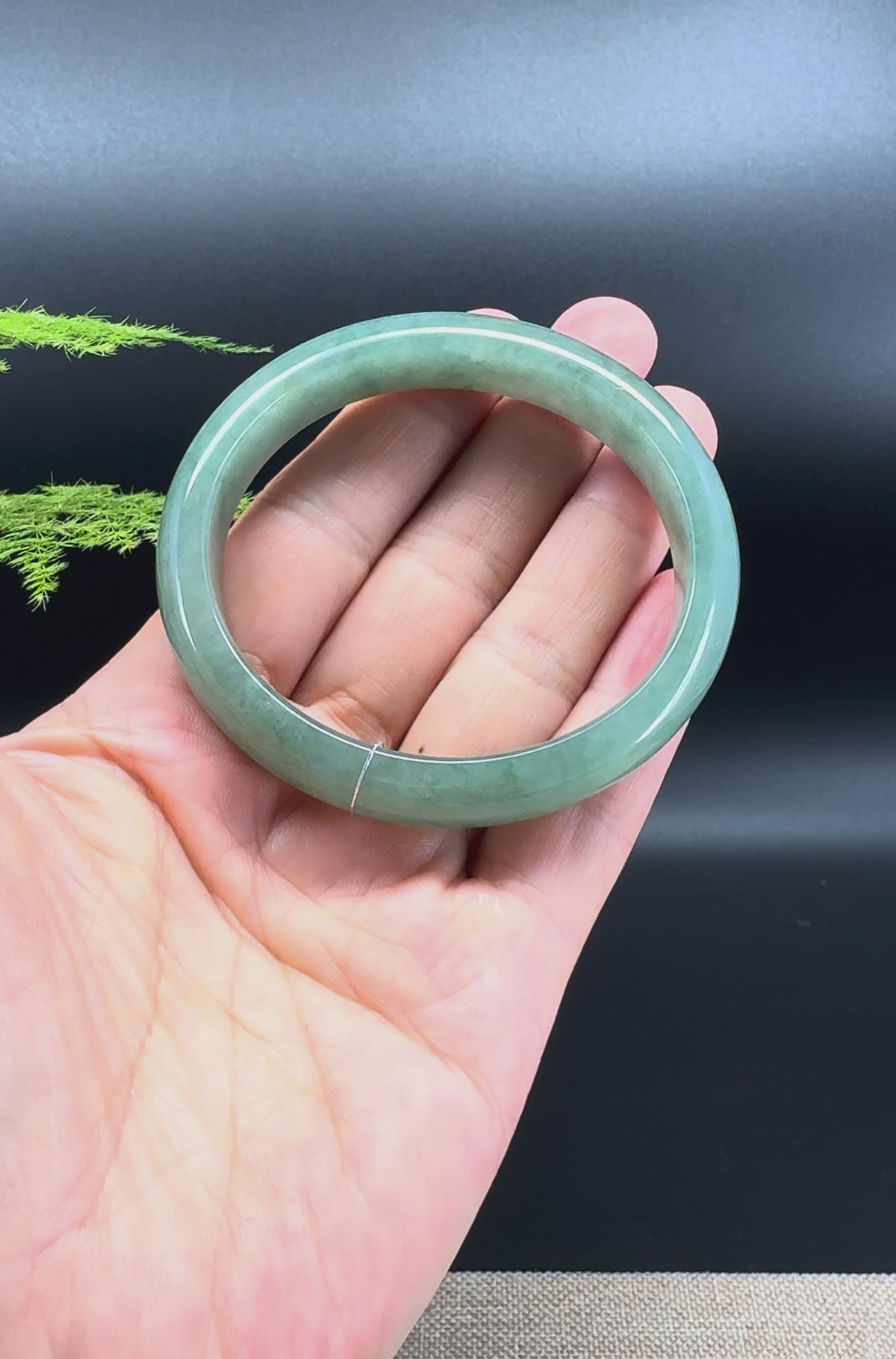Genuine Burmese Oil Green Jade Jadeite Bangle Bracelet ( 56.8*50.8mm )