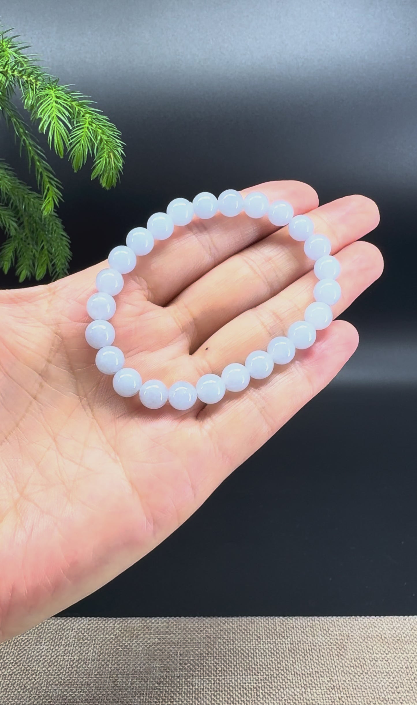 RealJade® Co. Genuine Jadeite Jade Light Lavender Round Beads Bracelet (7.3mm)