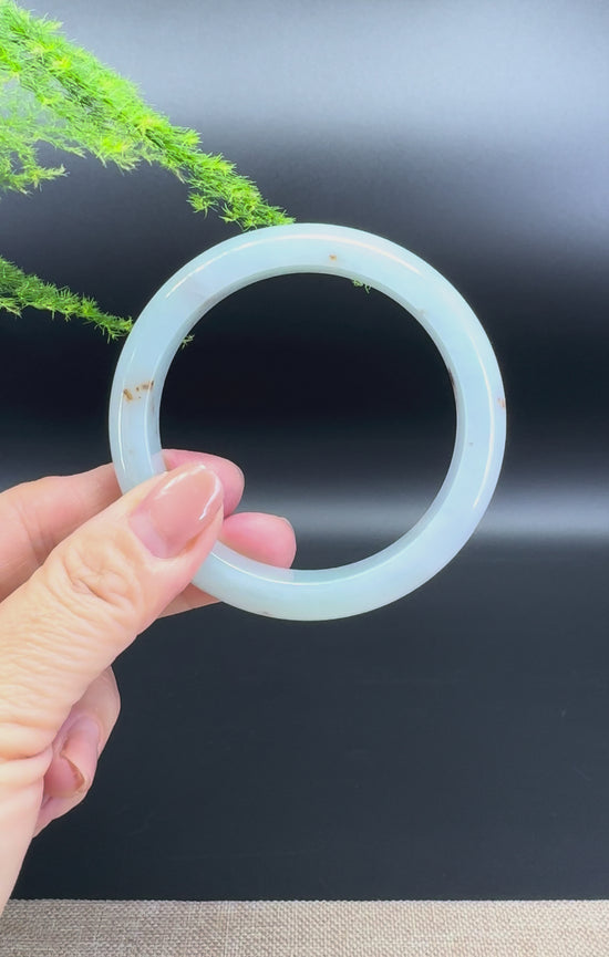 Load and play video in Gallery viewer, Genuine Burmese Lavender Green Jade Jadeite Bangle Bracelet ( 57mm )
