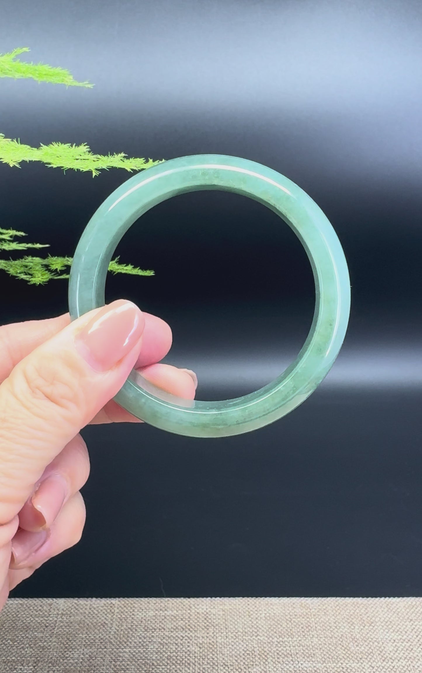 Load and play video in Gallery viewer, Genuine Burmese Oil Green Jade Jadeite Bangle Bracelet ( 53.8mm )
