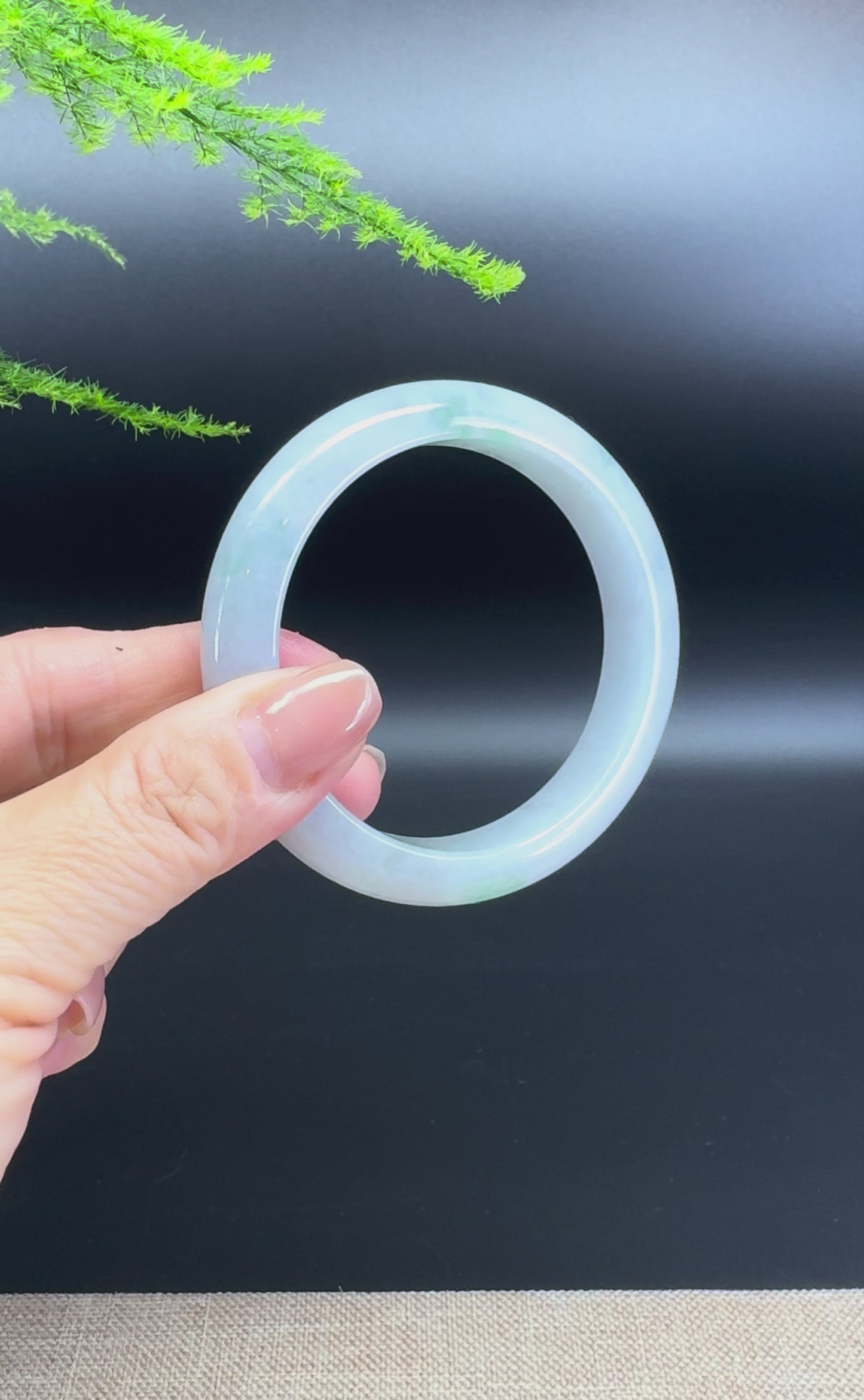 Load and play video in Gallery viewer, Genuine Burmese Lavender Green Jade Jadeite Bangle Bracelet ( 55.7mm )
