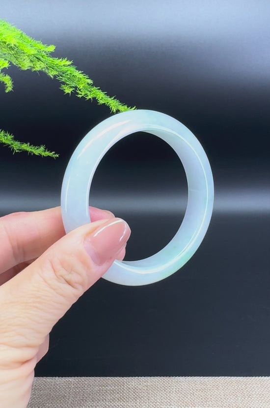 Load and play video in Gallery viewer, Genuine Burmese Icy Green Jade Jadeite Bangle Bracelet ( 55.6mm )
