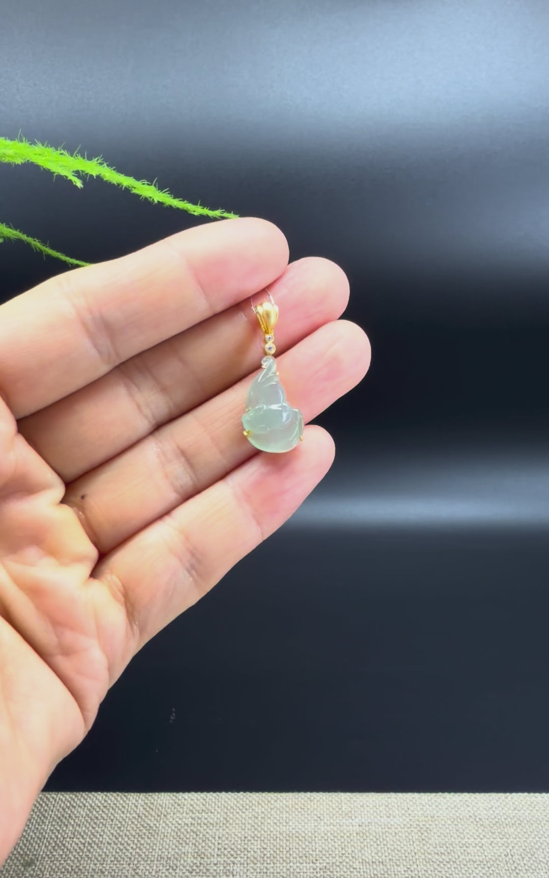RealJade® Co. Genuine Icy Green Jadeite Jade Bat Pendant Necklace With 18K Yellow Gold Diamonds Bail