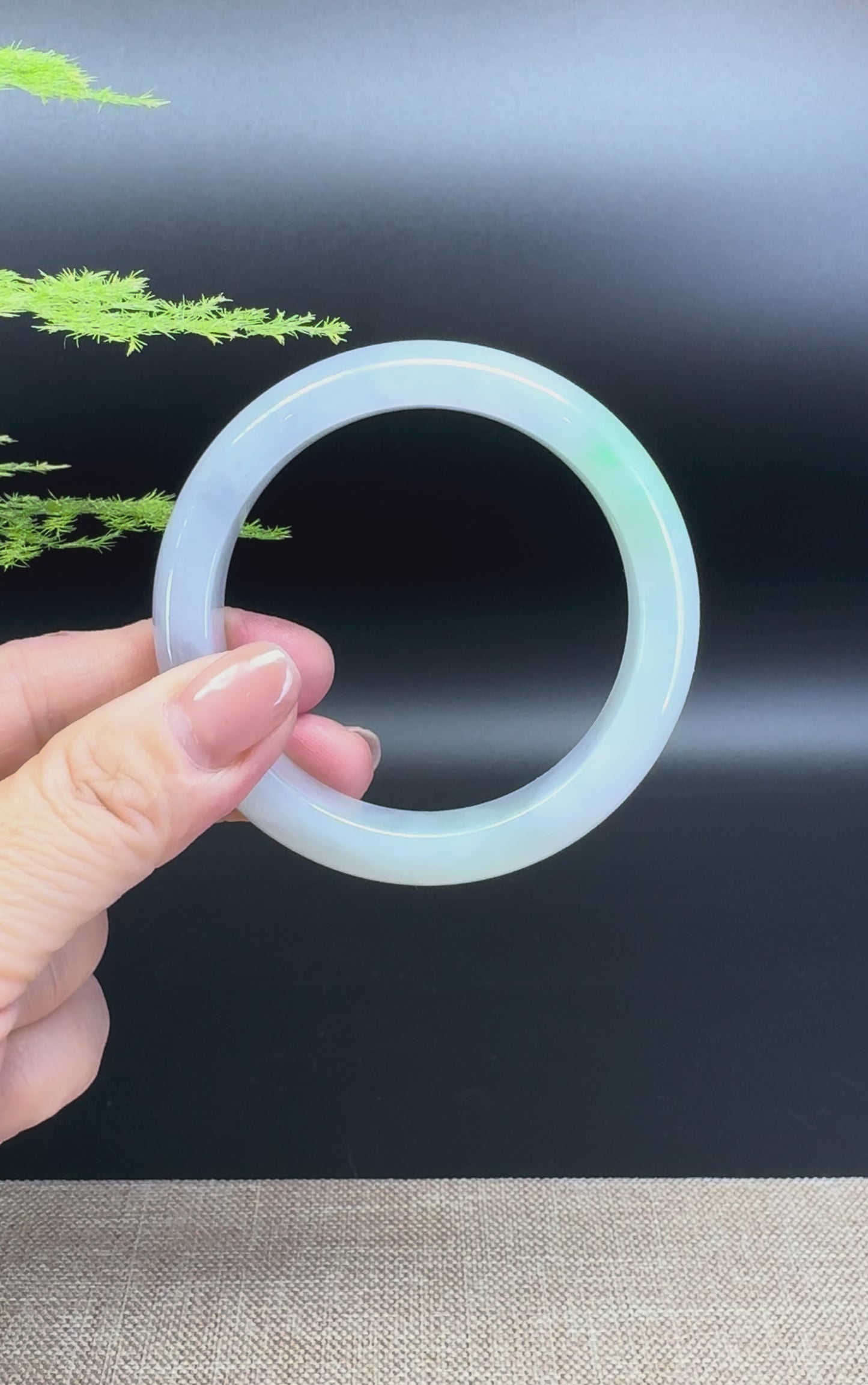 Load and play video in Gallery viewer, Genuine Burmese Lavender Green Jadeite Jade Bangle Bracelet ( 55.3mm )
