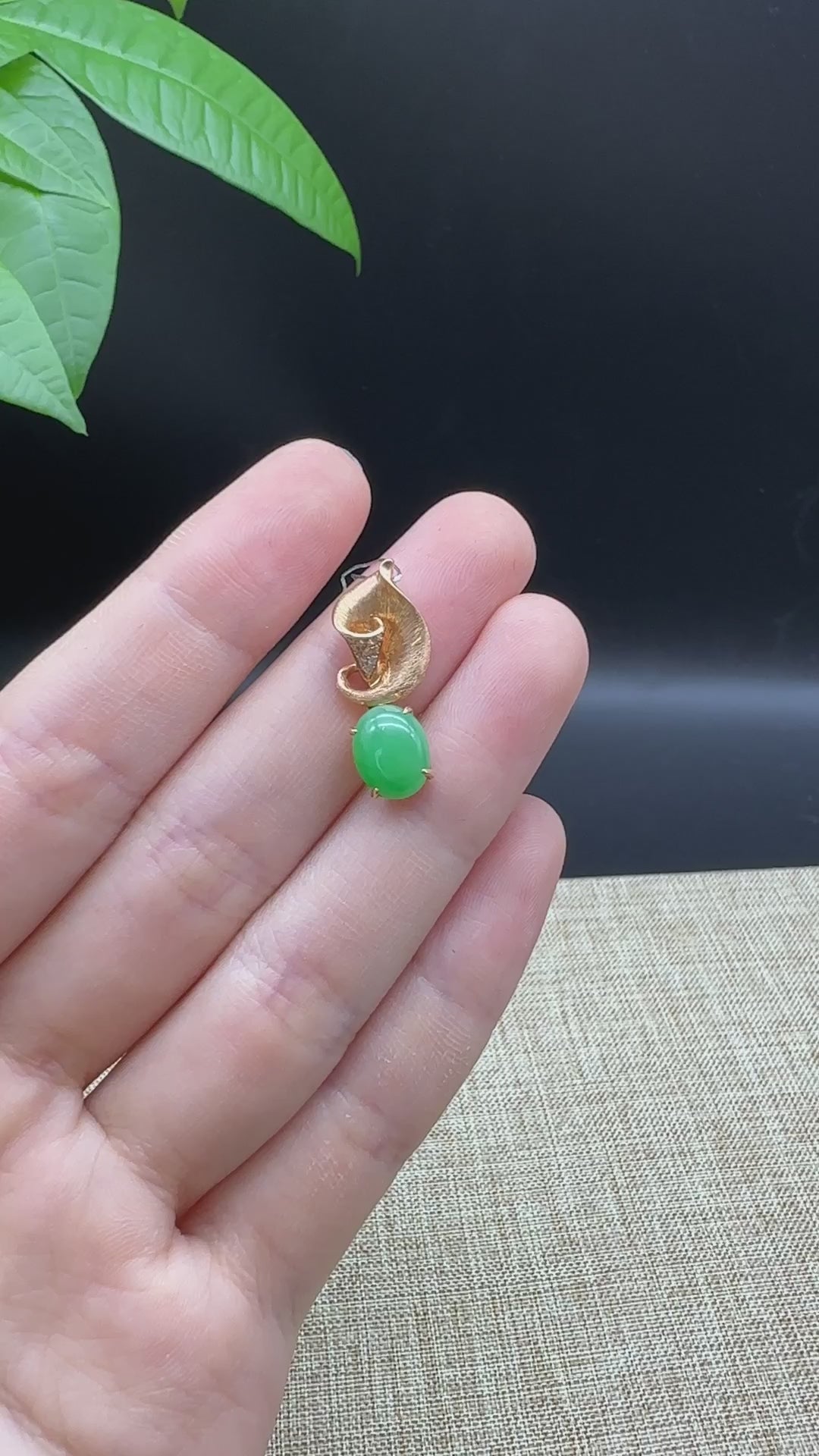 Load and play video in Gallery viewer, 18K Rose Gold &amp;quot;Morning Glory&amp;quot; Genuine Jadeite Jade Pendant with Diamonds
