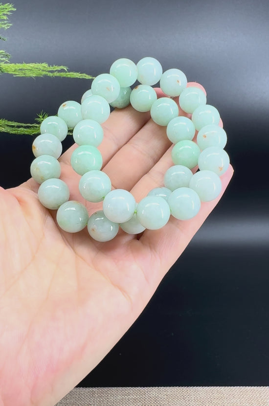 Load and play video in Gallery viewer, RealJade® Genuine Jadeite Jade Round Apple Green Beads Bracelet ( 12.5 mm ) For Men

