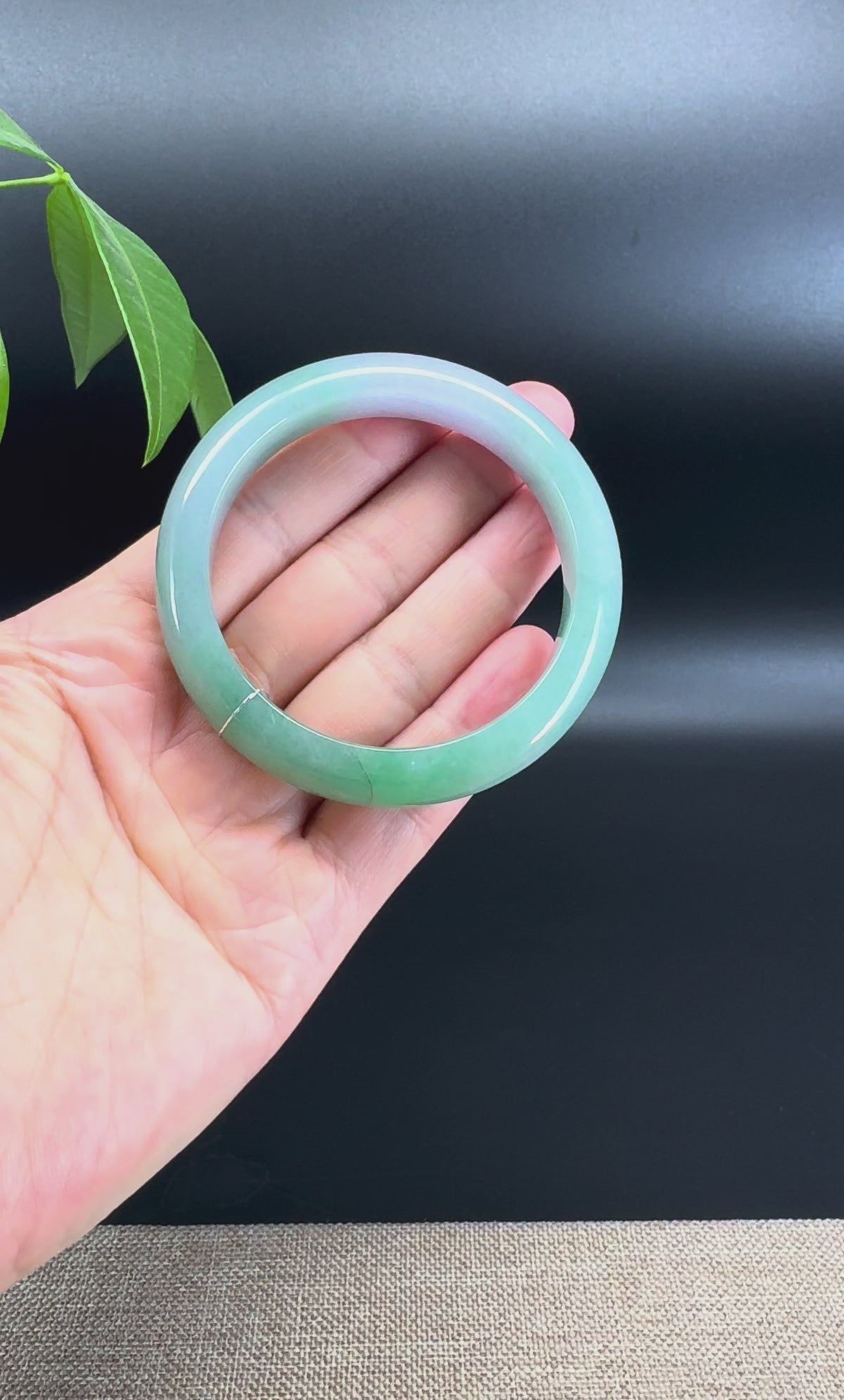Genuine Burmese Lavender Green Jadeite Jade Bangle Bracelet (54.7mm)