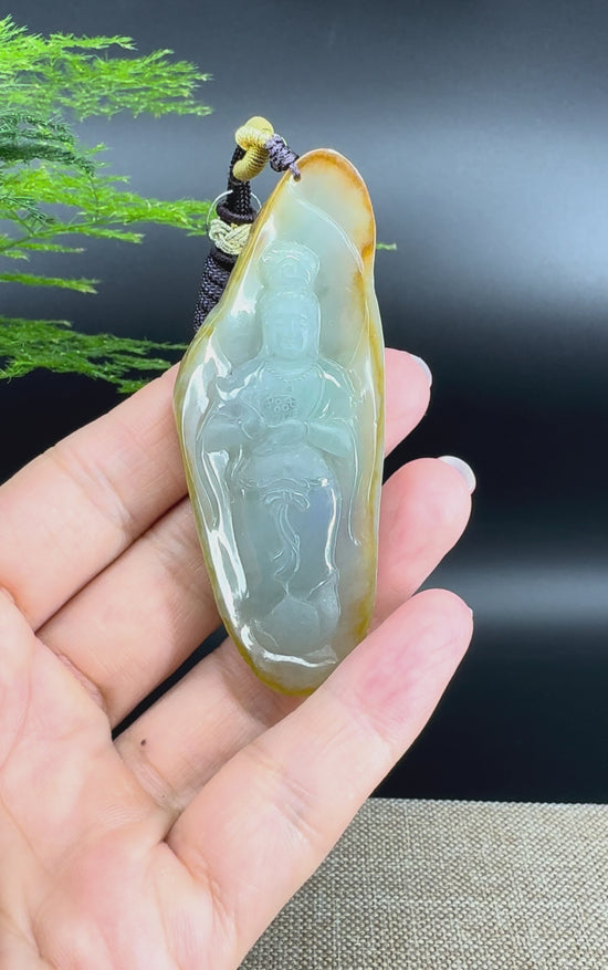 Load and play video in Gallery viewer, &amp;quot;Goddess of Compassion&amp;quot; Genuine Burmese Jadeite Jade Guanyin Necklace
