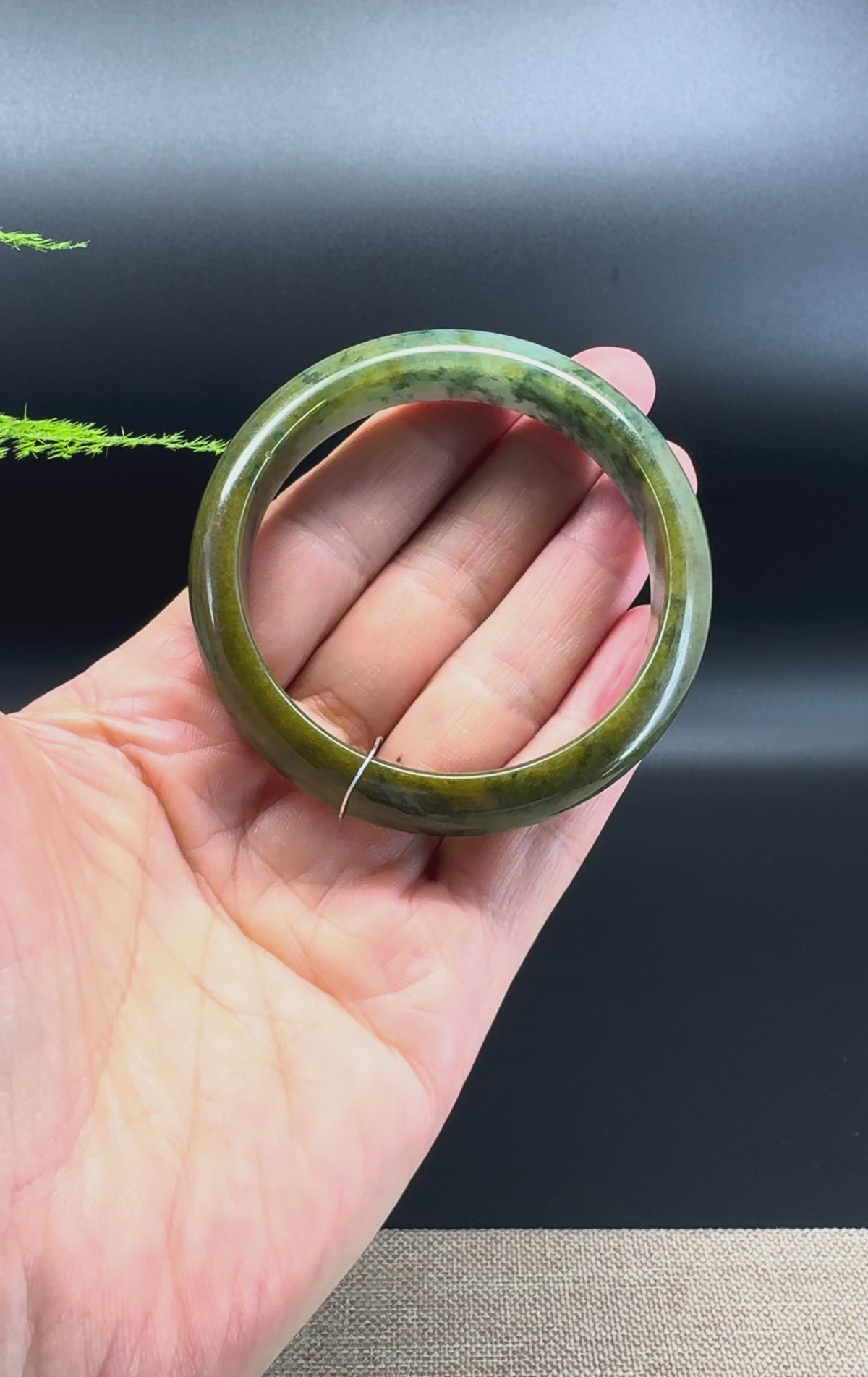Genuine Burmese Yellow Blue Flower Jadeite Jade Bangle Bracelet ( 54.1 mm )