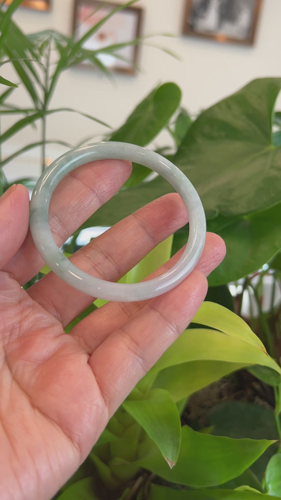 Load and play video in Gallery viewer, RealJade® Co. &amp;quot;Petite&amp;quot; Natural Burmese Blue-green Jadeite Jade Bangle Bracelet (54.26mm)#T154
