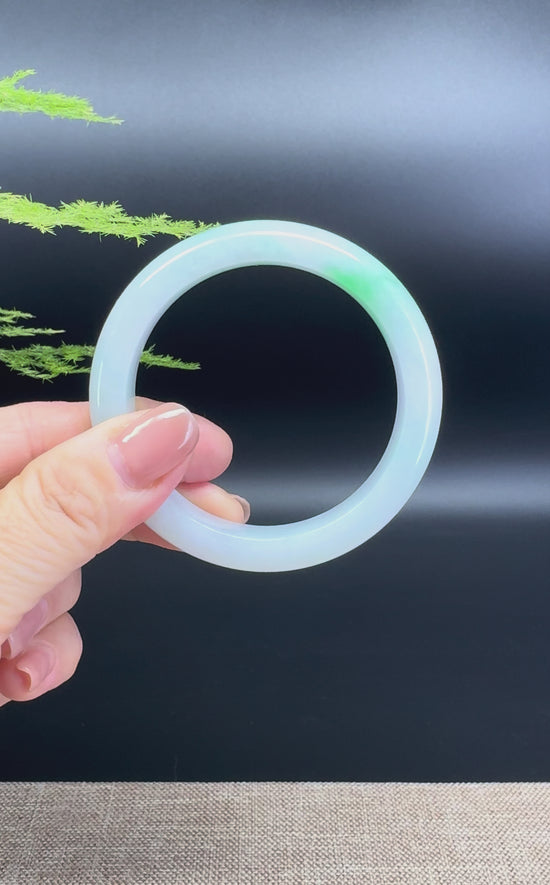 Load and play video in Gallery viewer, Genuine Burmese Icy Green Jadeite Jade Bangle Bracelet ( 52.4mm )
