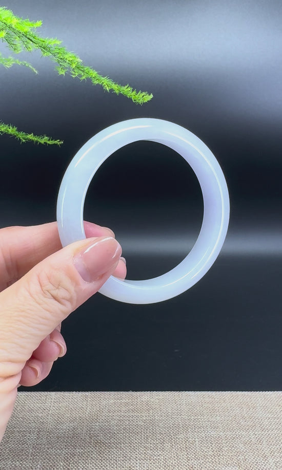 Load and play video in Gallery viewer, Genuine Burmese Lavender Green Jade Jadeite Bangle Bracelet ( 56.2mm )
