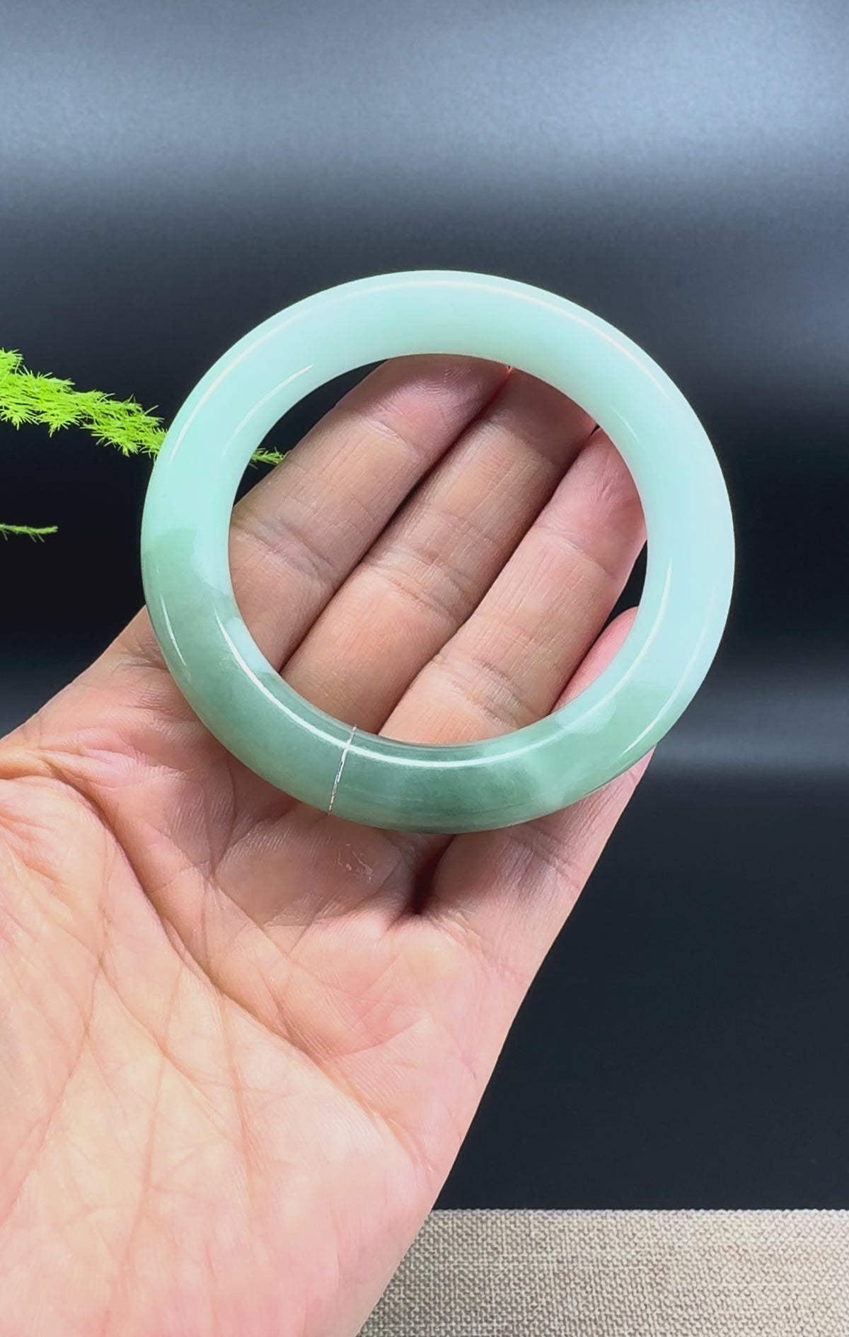 Genuine Burmese "Thai Green Tea" Jadeite Jade "Traditional Round" Bangle Bracelet (52.9mm)