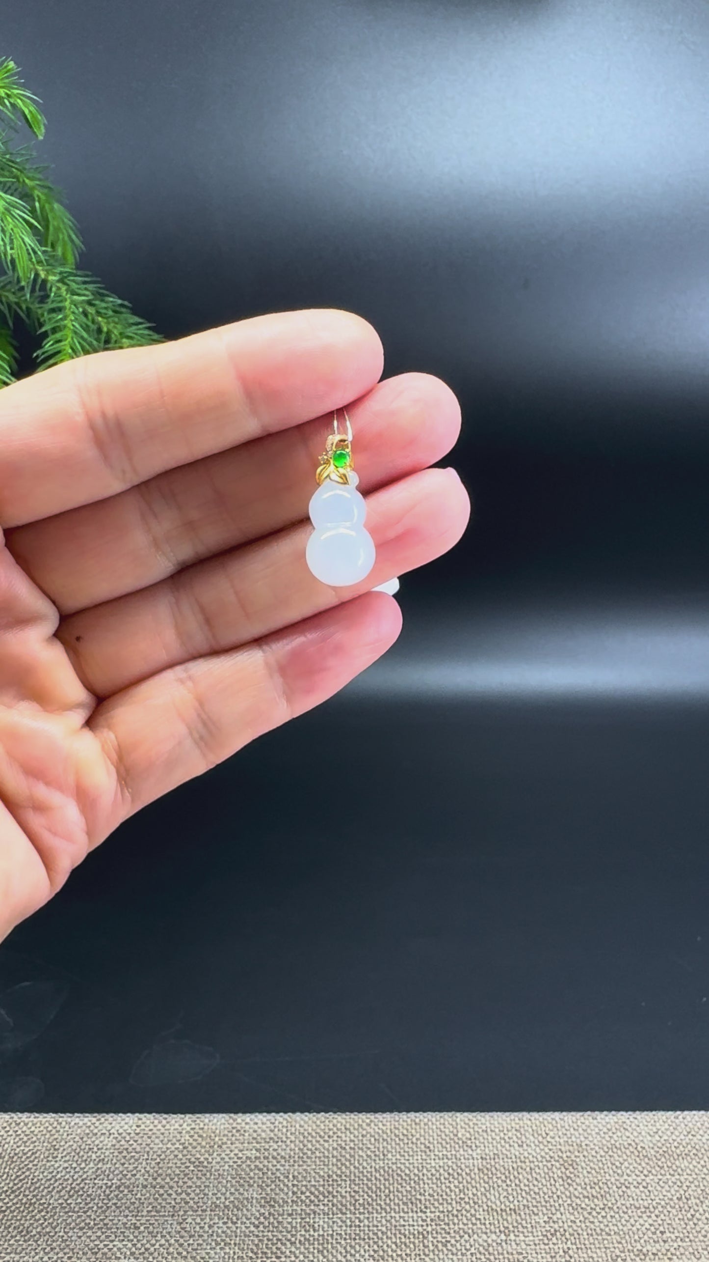RealJade® Co. Genuine Icy Moonlight Jadeite Jade Good Luck Mini Hulu Necklace With 18K Yellow Gold Bail With Diamonds