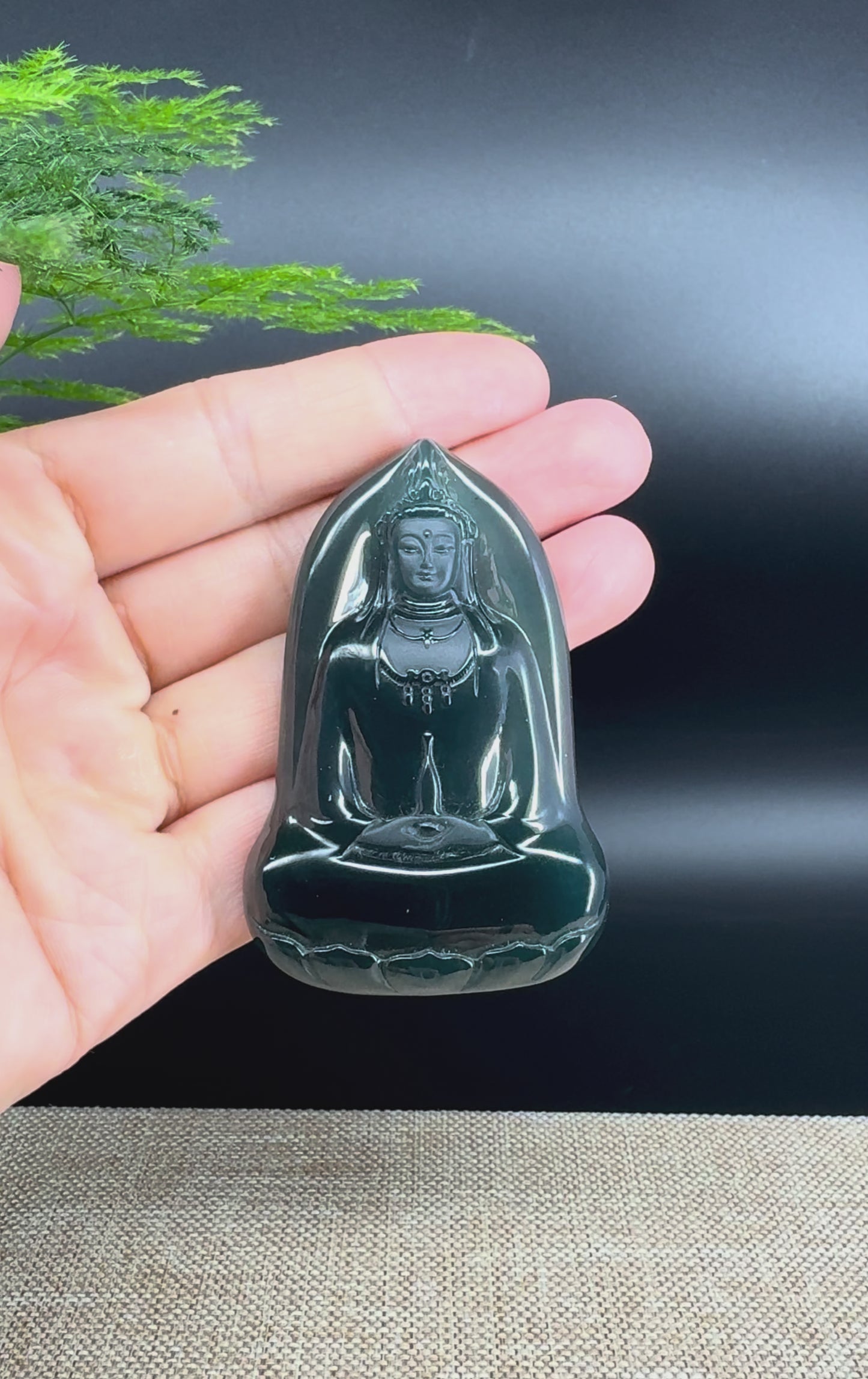 RealJade® Co. High Natural Guatemalan Blue  Jade GuanYin Pendant