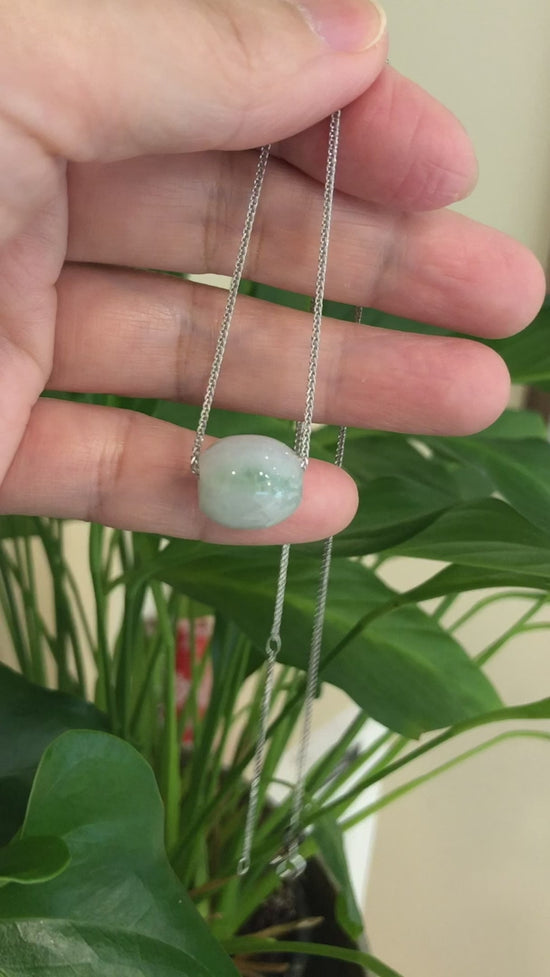 Load and play video in Gallery viewer, RealJade® Co. &amp;quot;Good Luck Button&amp;quot; Necklace Real Ice Blue Green Jade Lucky KouKou Pendant Necklace
