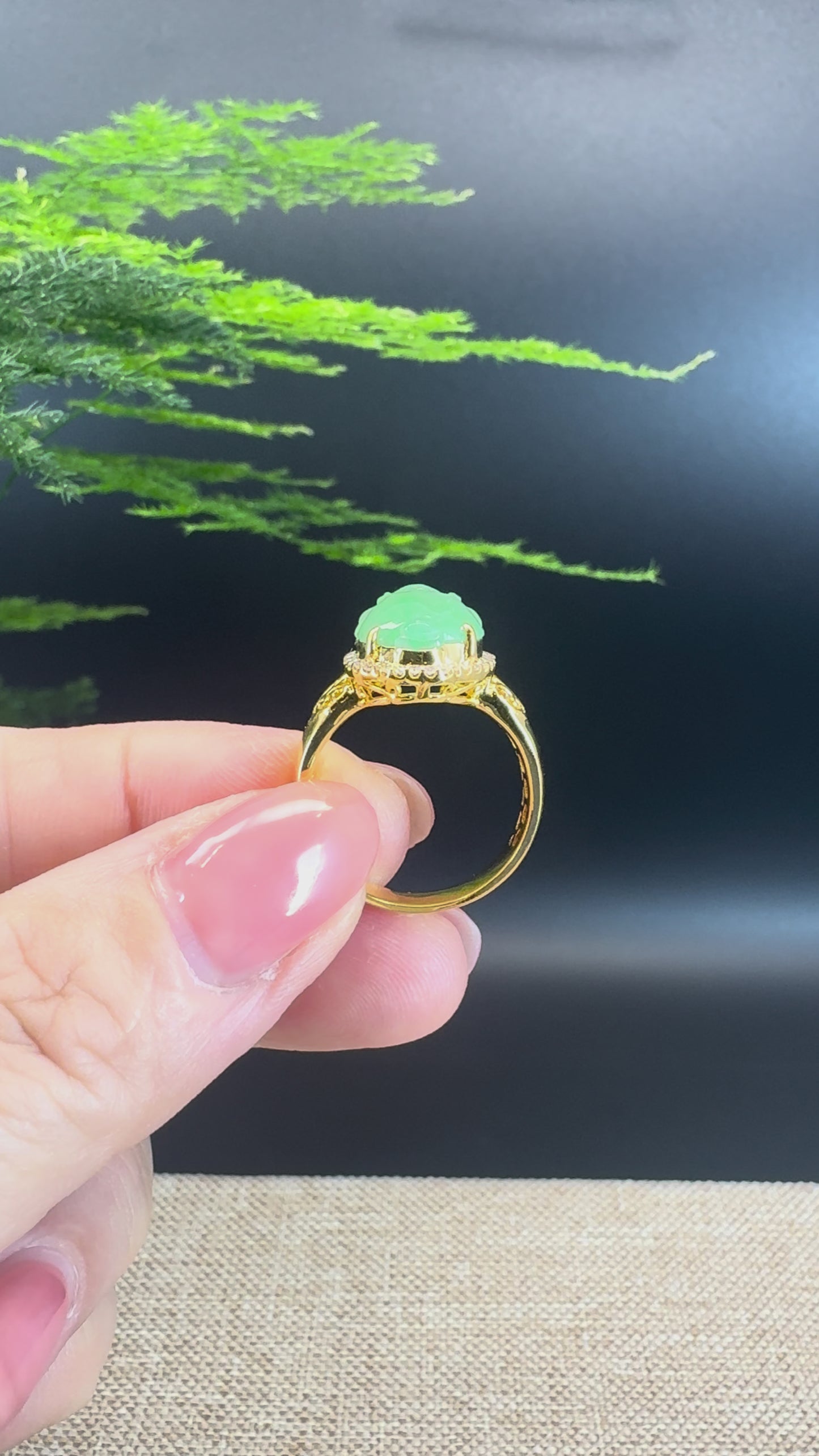 Load and play video in Gallery viewer, RealJade® &amp;quot;Signature Signet&amp;quot; 18K Yellow Gold Icy Green Jadeite Jade Diamonds  PiXiu Ring
