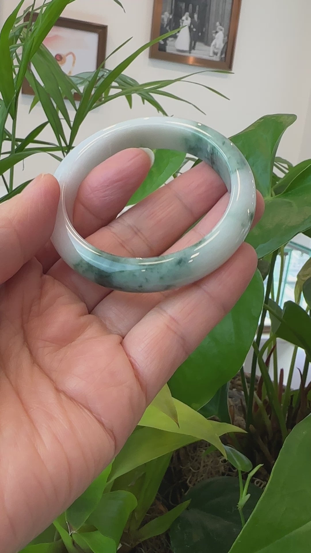 Load and play video in Gallery viewer, Burmese High Ice Blue-green Jade Jadeite Bangle Bracelet (54.36mm)T113
