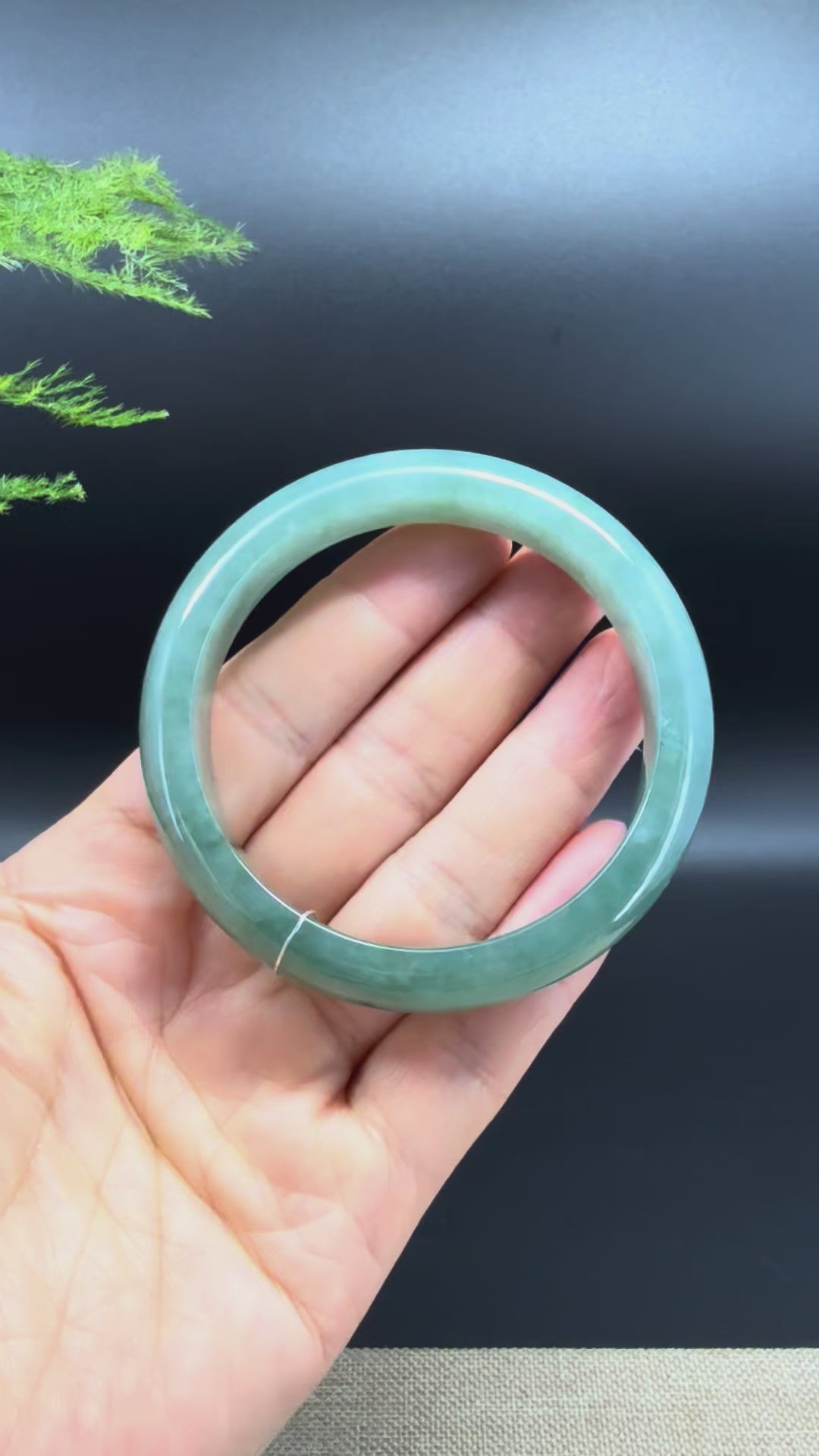 Load and play video in Gallery viewer, Genuine Burmese Oil Green Jade Jadeite Bangle Bracelet ( 55.8mm )
