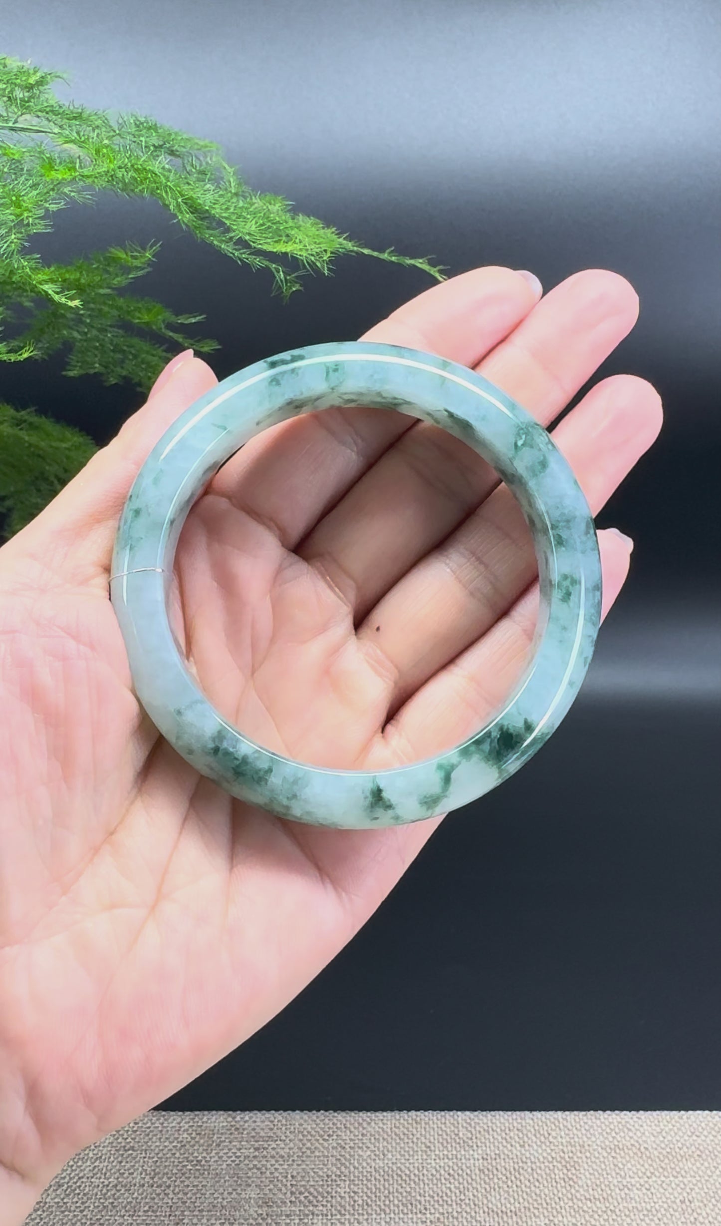 Load and play video in Gallery viewer, Genuine Burmese Icy Green Jade Jadeite Bangle Bracelet ( 58.2mm )
