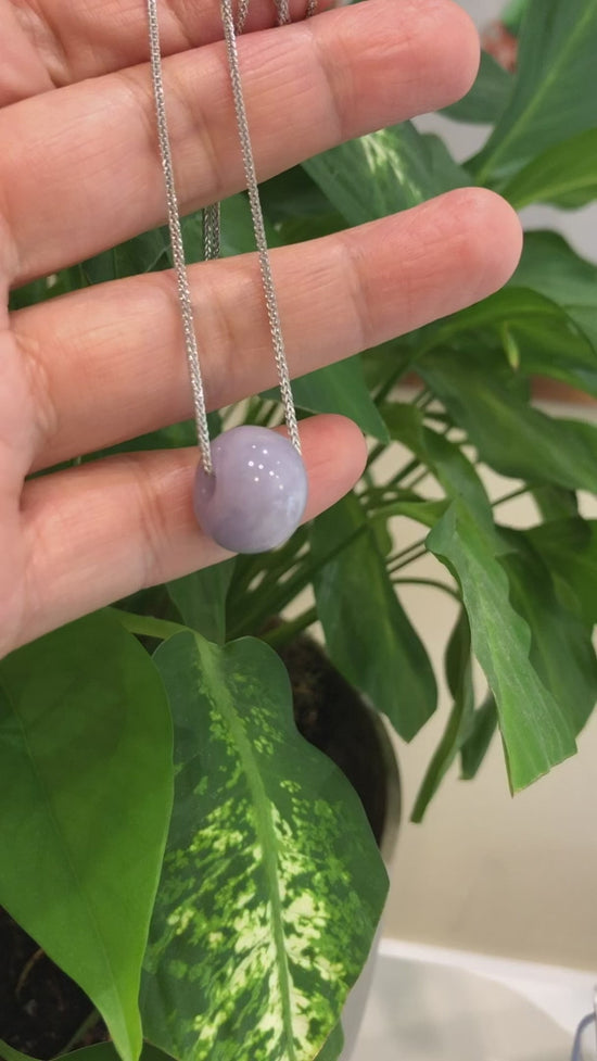 Load and play video in Gallery viewer, RealJade® &amp;quot;Good Luck Button&amp;quot; Necklace Real Lavender Jade Lucky KouKou Pendant Necklace

