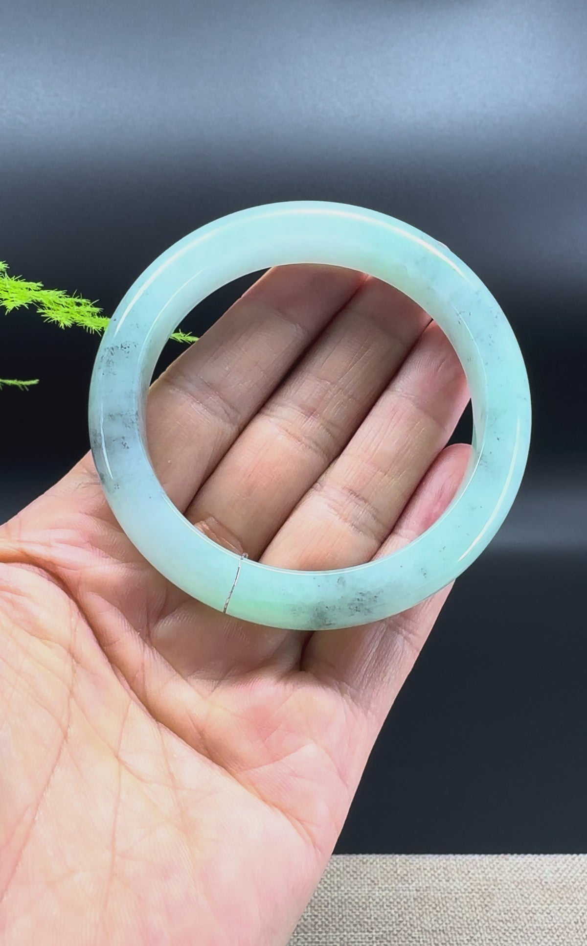 Genuine Burmese “Mint Green & Wuji" Jadeite Jade Bangle Bracelet ( 56.6mm )
