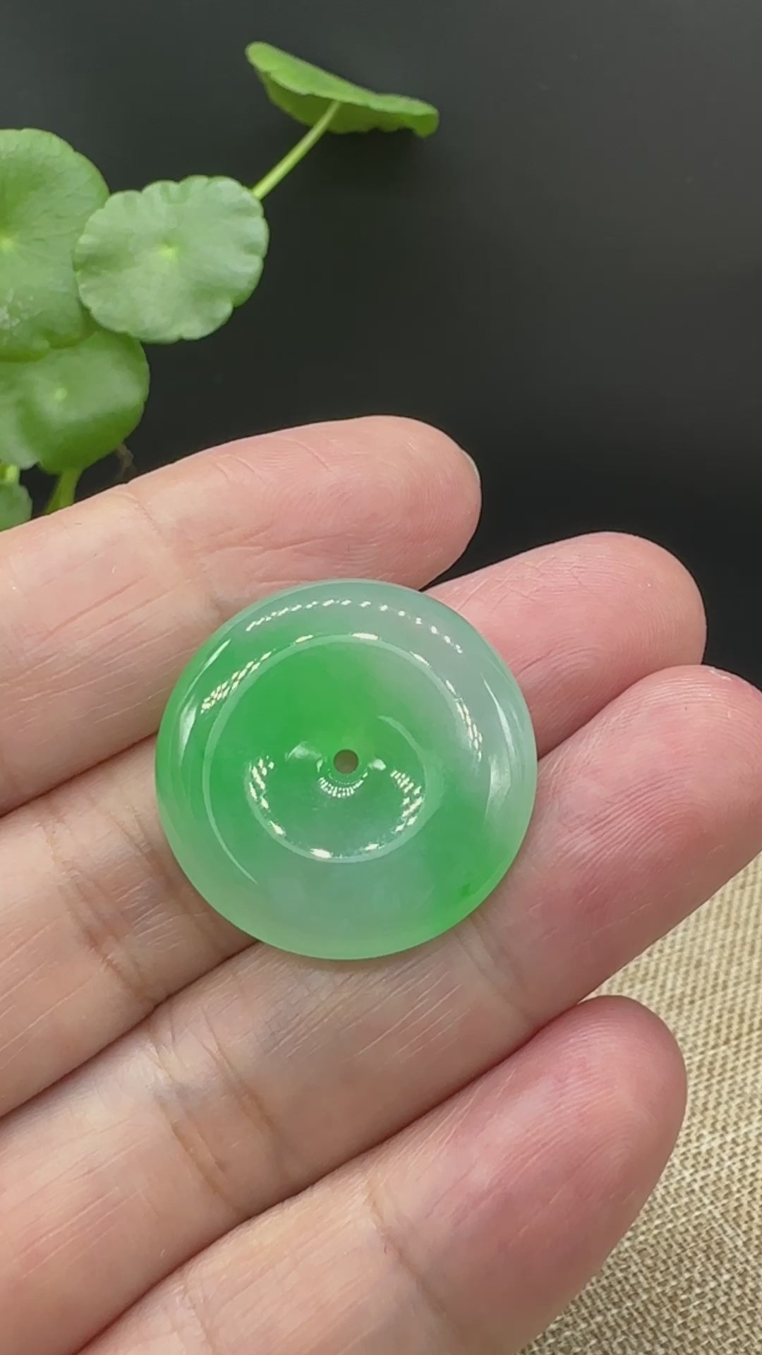Load and play video in Gallery viewer, RealJade® &amp;quot;Good Luck Button&amp;quot; Necklace Ice green Jadeite Jade Lucky Ping An Kou Pendant

