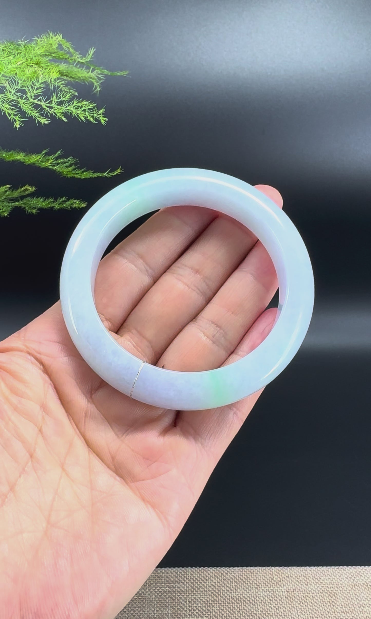 Genuine Burmese Lavender Green Jade Jadeite Bangle Bracelet ( 56.8mm )