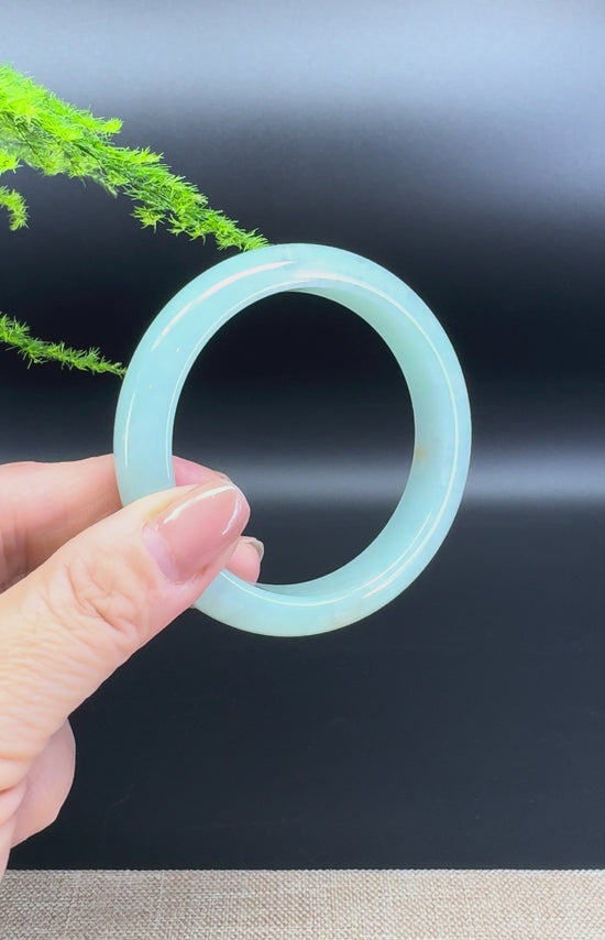 Load and play video in Gallery viewer, Genuine Burmese Icy Green Jade Jadeite Bangle Bracelet ( 55.8mm )
