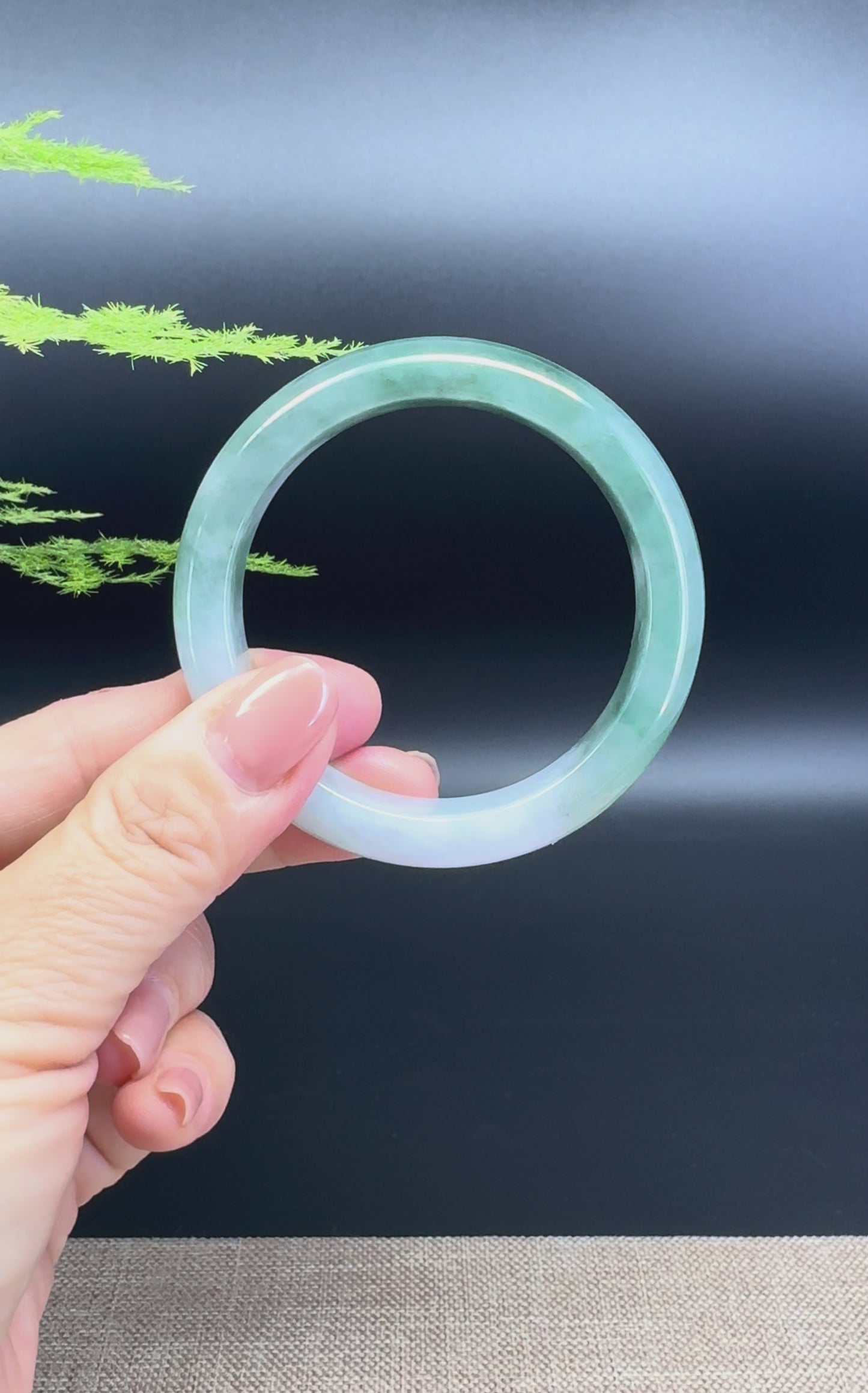Load and play video in Gallery viewer, Genuine Burmese Oil Green Jade Jadeite Bangle Bracelet ( 53.2mm )
