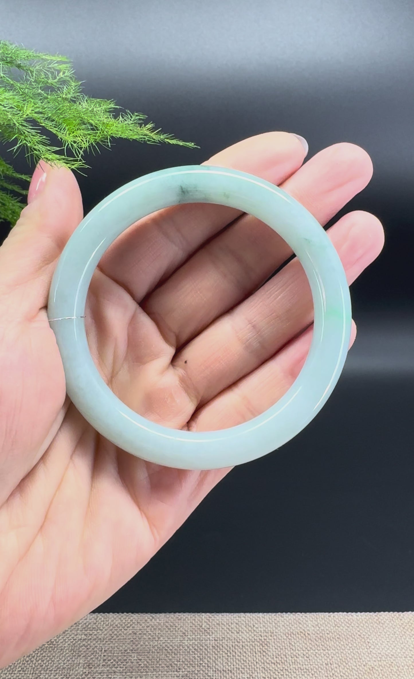 Genuine Burmese Light Green Jade Jadeite Bangle Bracelet ( 55.6mm )