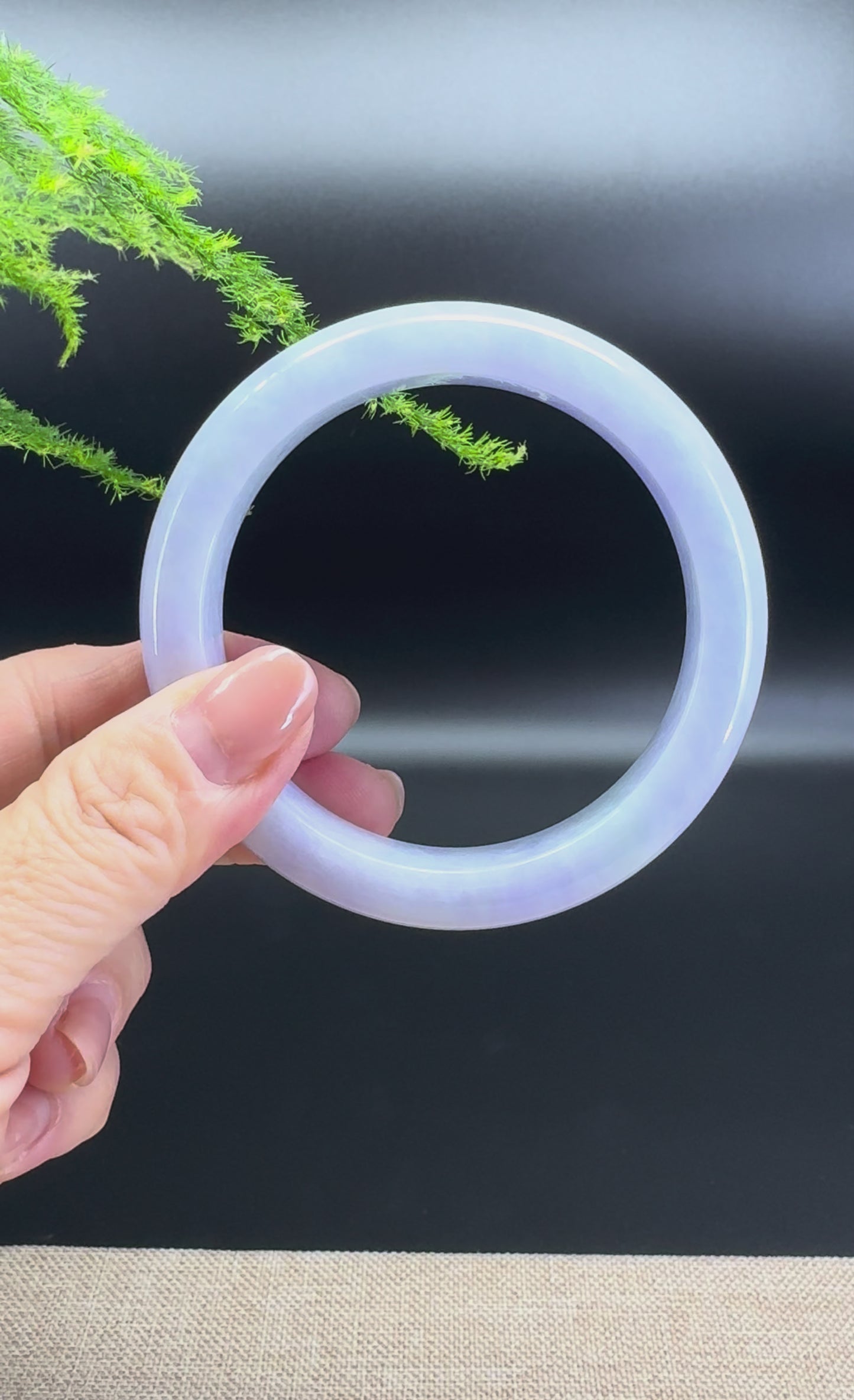 Load and play video in Gallery viewer, Genuine Burmese Lavender Green Jade Jadeite Bangle Bracelet (58.8mm)
