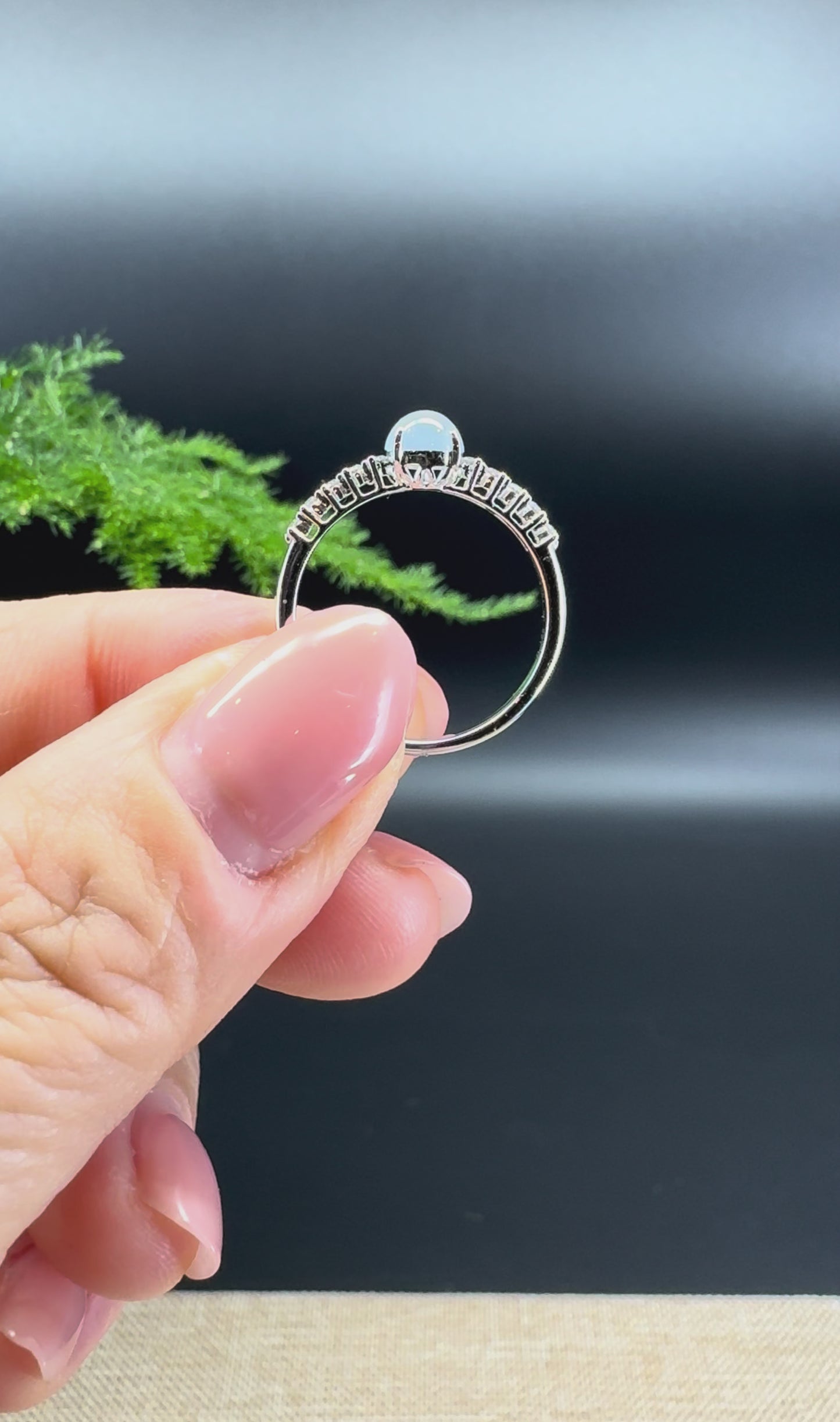 RealJade®18K White Gold Icy Jadeite Jade Diamonds Ring