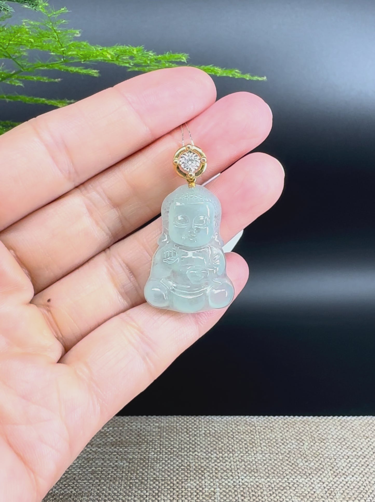 Load and play video in Gallery viewer, Burmese Icy Green Jadeite Jade Happy Baby Buddha Pendant
