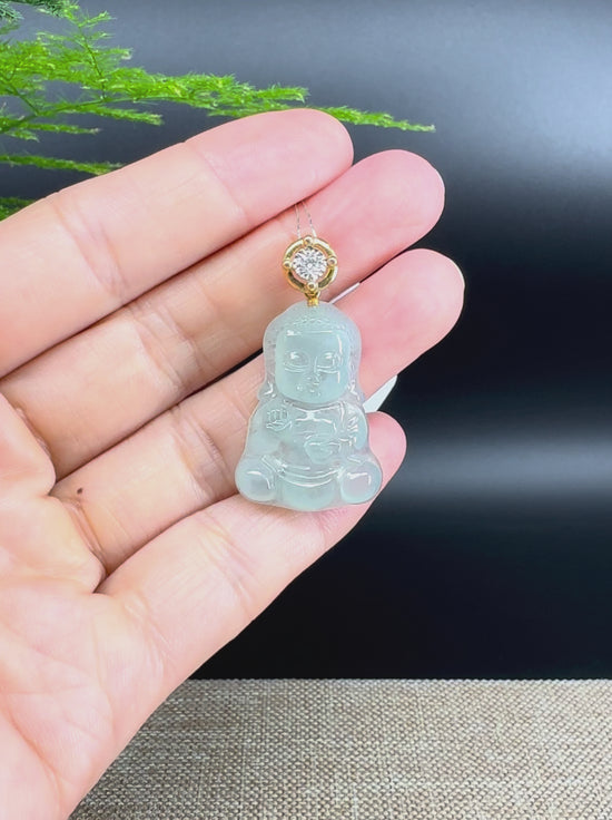 Load and play video in Gallery viewer, Burmese Icy Green Jadeite Jade Happy Baby Buddha Pendant
